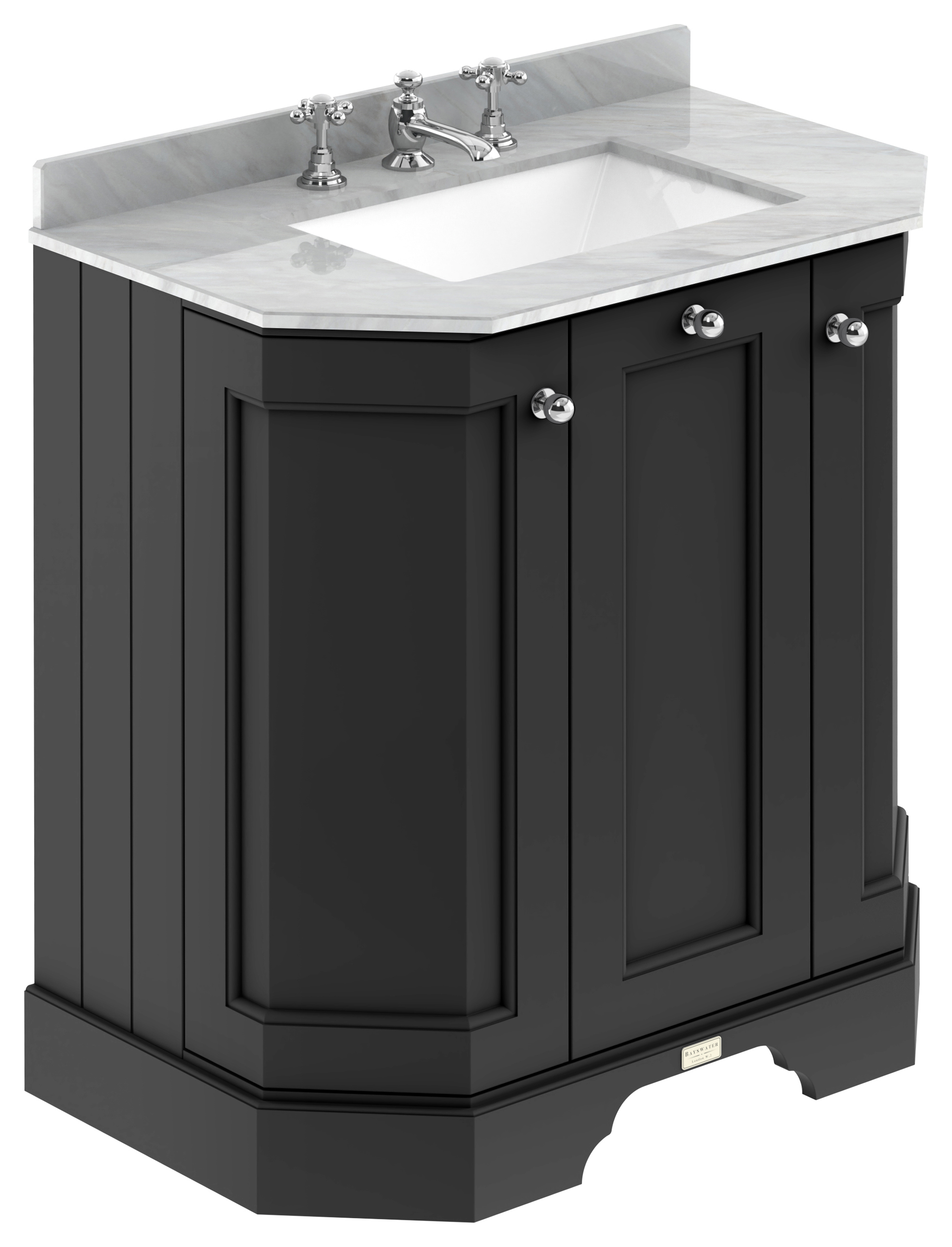 Bayswater Victrion Matt Black Angled Traditional Freestanding Vanity Unit & Grey Marble Top Basin - 750mm