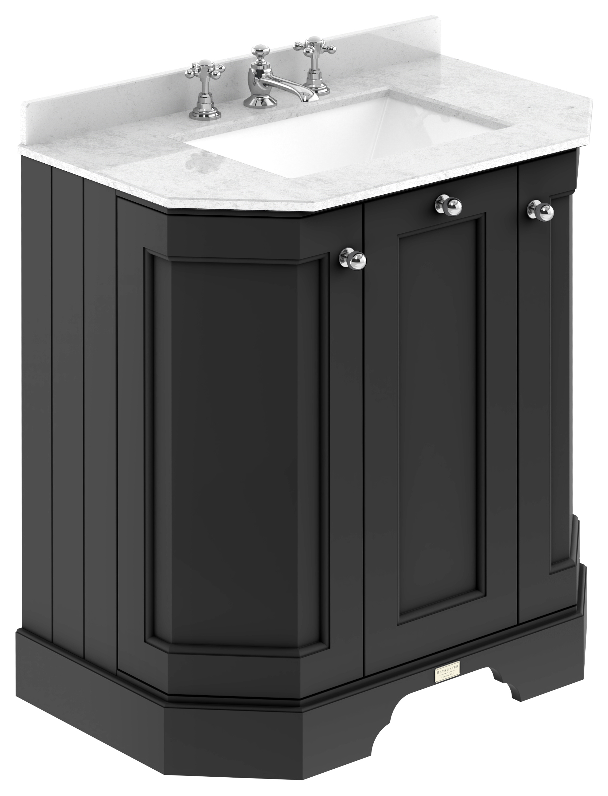 Bayswater Victrion Matt Black Angled Traditional Freestanding Vanity Unit & White Marble Top Basin - 750mm