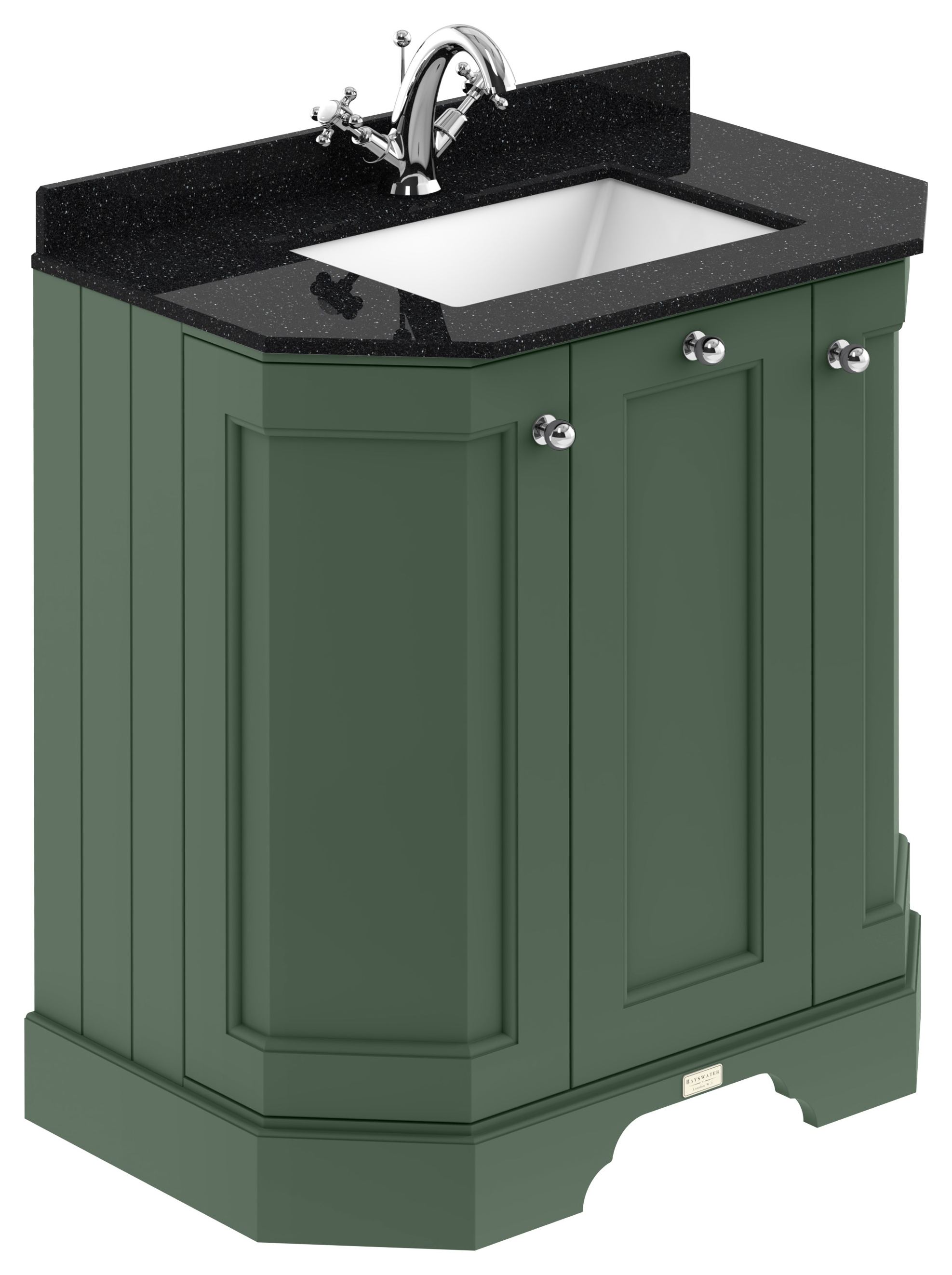 Bayswater Victrion Hunter Green Angled Traditional Freestanding Vanity Unit & Black Marble Top Basin - 750mm