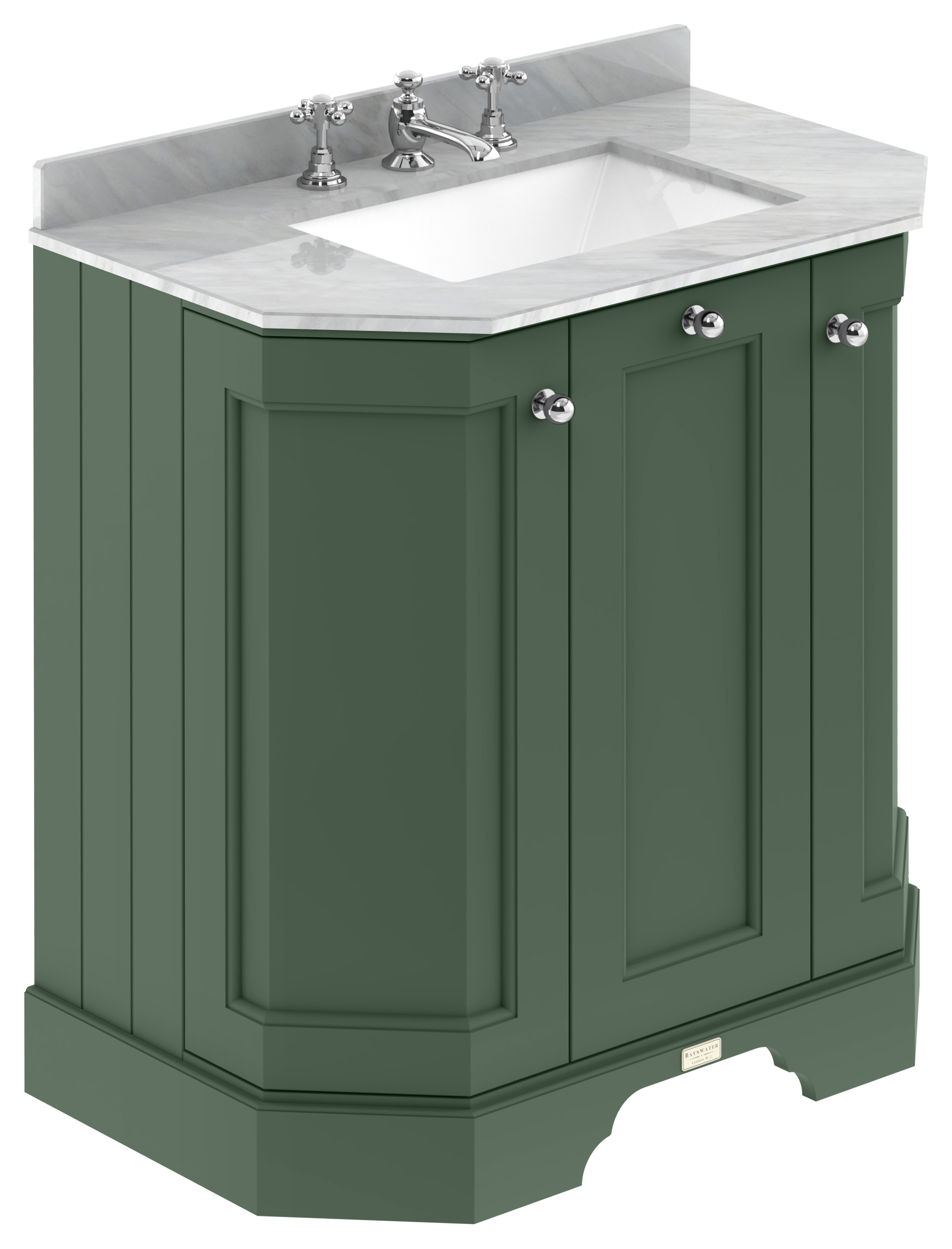Bayswater Victrion Hunter Green Angled Traditional Freestanding Vanity Unit & Grey Marble Top Basin - 750mm