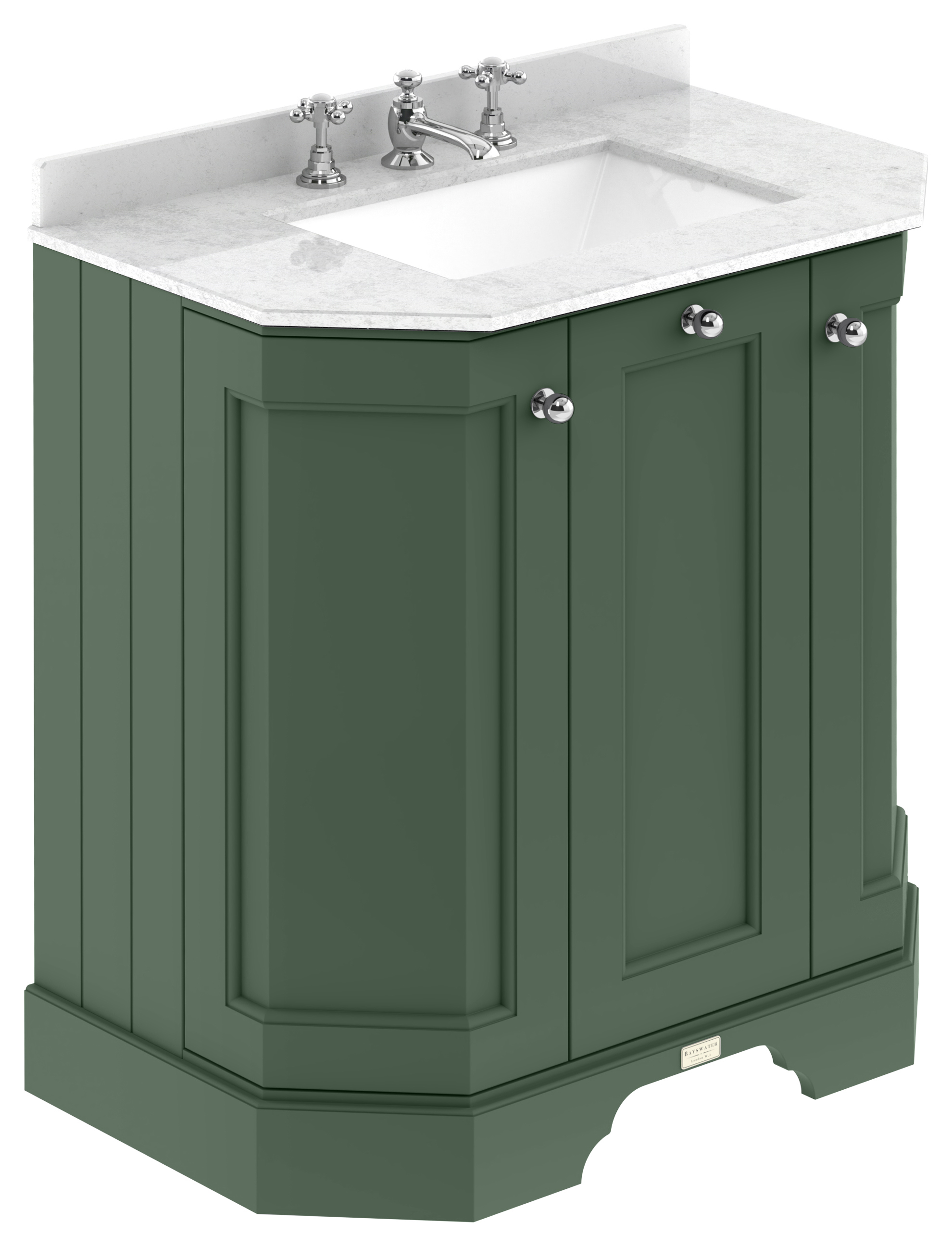 Bayswater Victrion Hunter Green Angled Traditional Freestanding Vanity Unit & White Marble Top Basin - 750mm