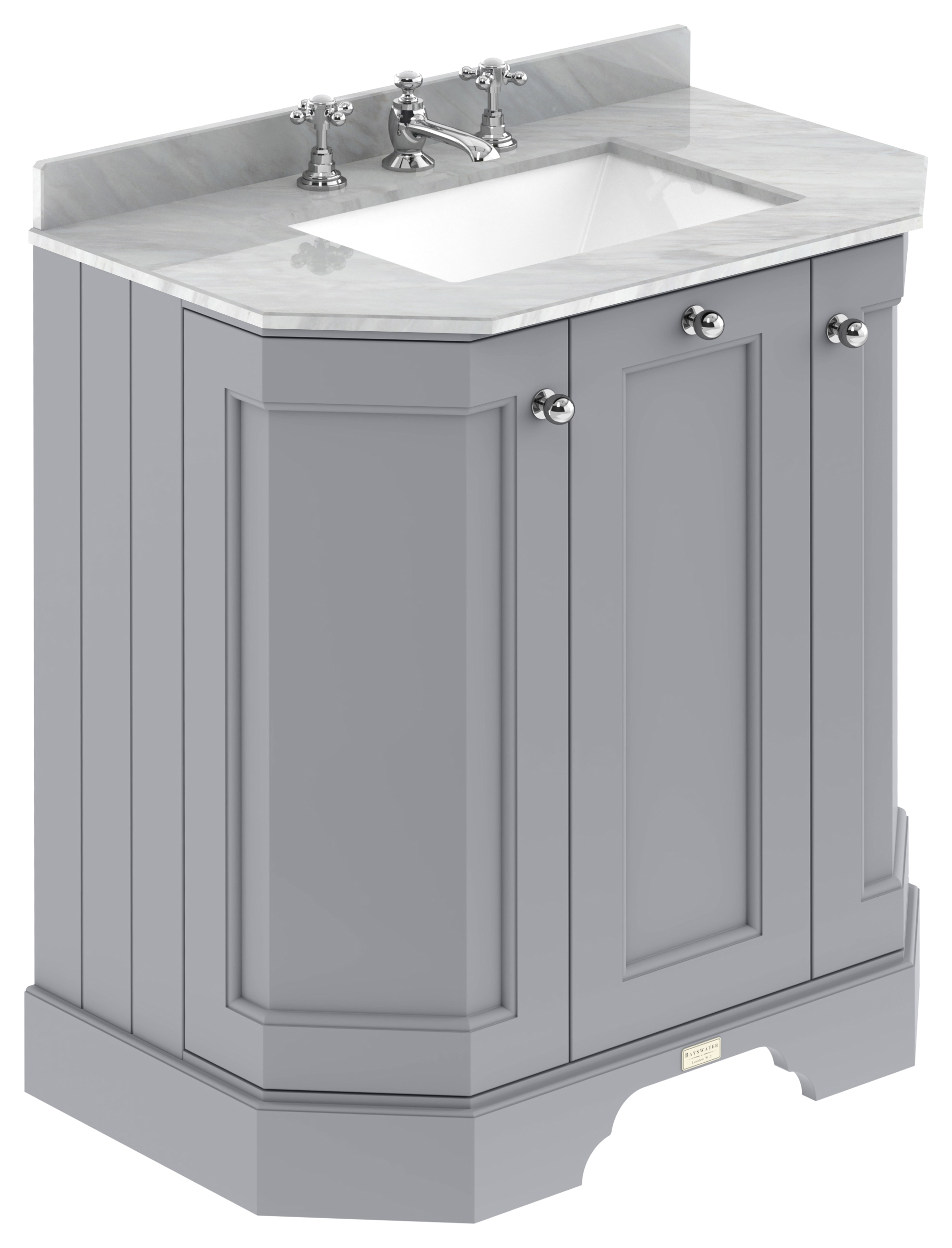 Bayswater Victrion Plummett Grey Angled Traditional Freestanding Vanity Unit & Grey Marble Top Basin - 750mm