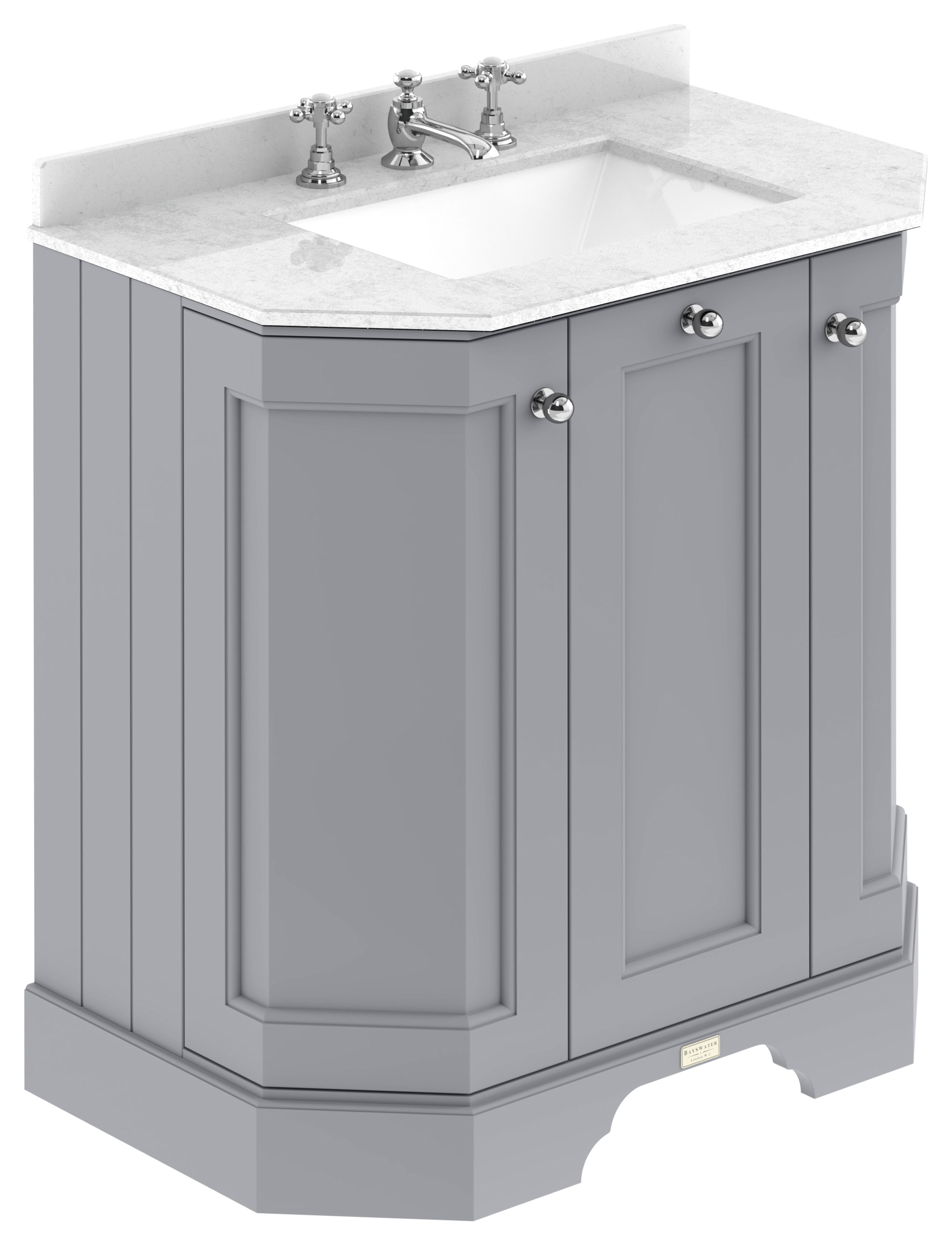 Bayswater Victrion Plummett Grey Angled Traditional Freestanding Vanity Unit & White Marble Top Basin - 750mm