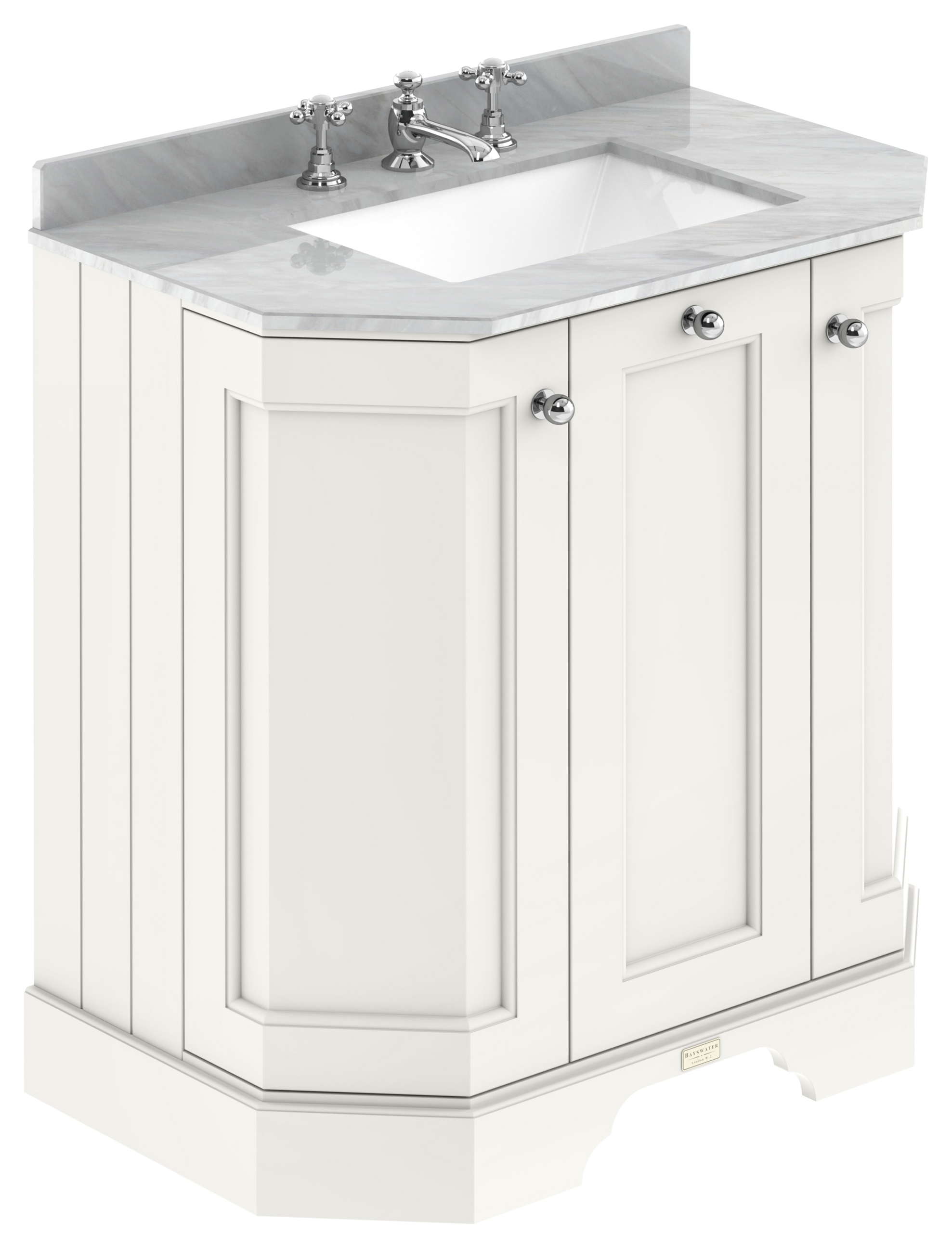 Bayswater Victrion Pointing White Angled Traditional Freestanding Vanity Unit & Grey Marble Top Basin - 750mm
