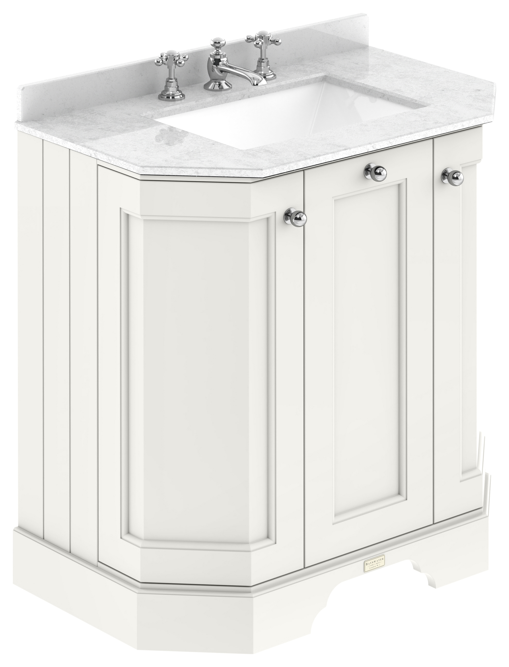 Bayswater Victrion Pointing White Angled Traditional Freestanding Vanity Unit & White Marble Top Basin - 750mm