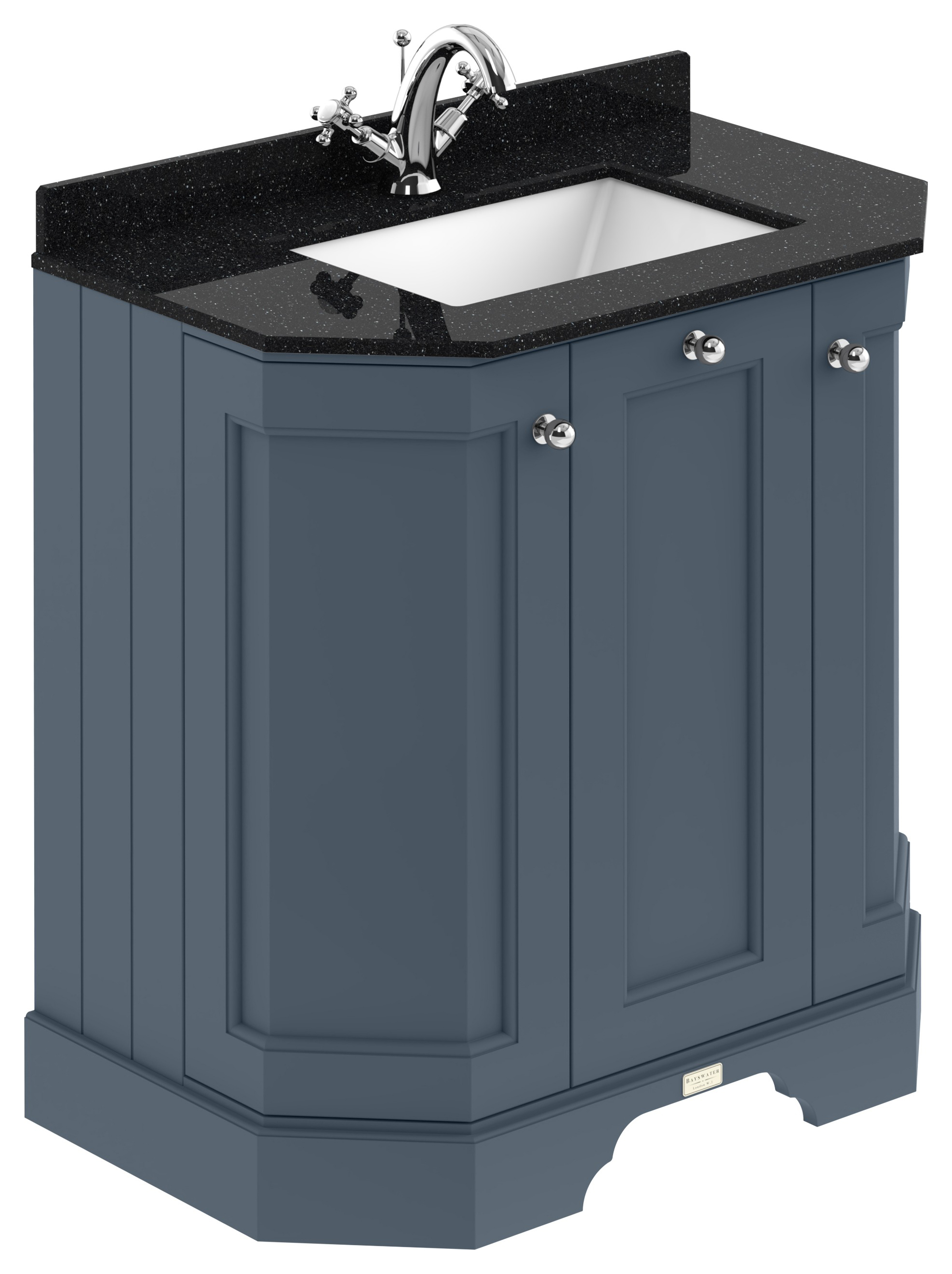 Bayswater Victrion Stiffkey Blue Angled Traditional Freestanding Vanity Unit & Black Marble Top Basin - 750mm