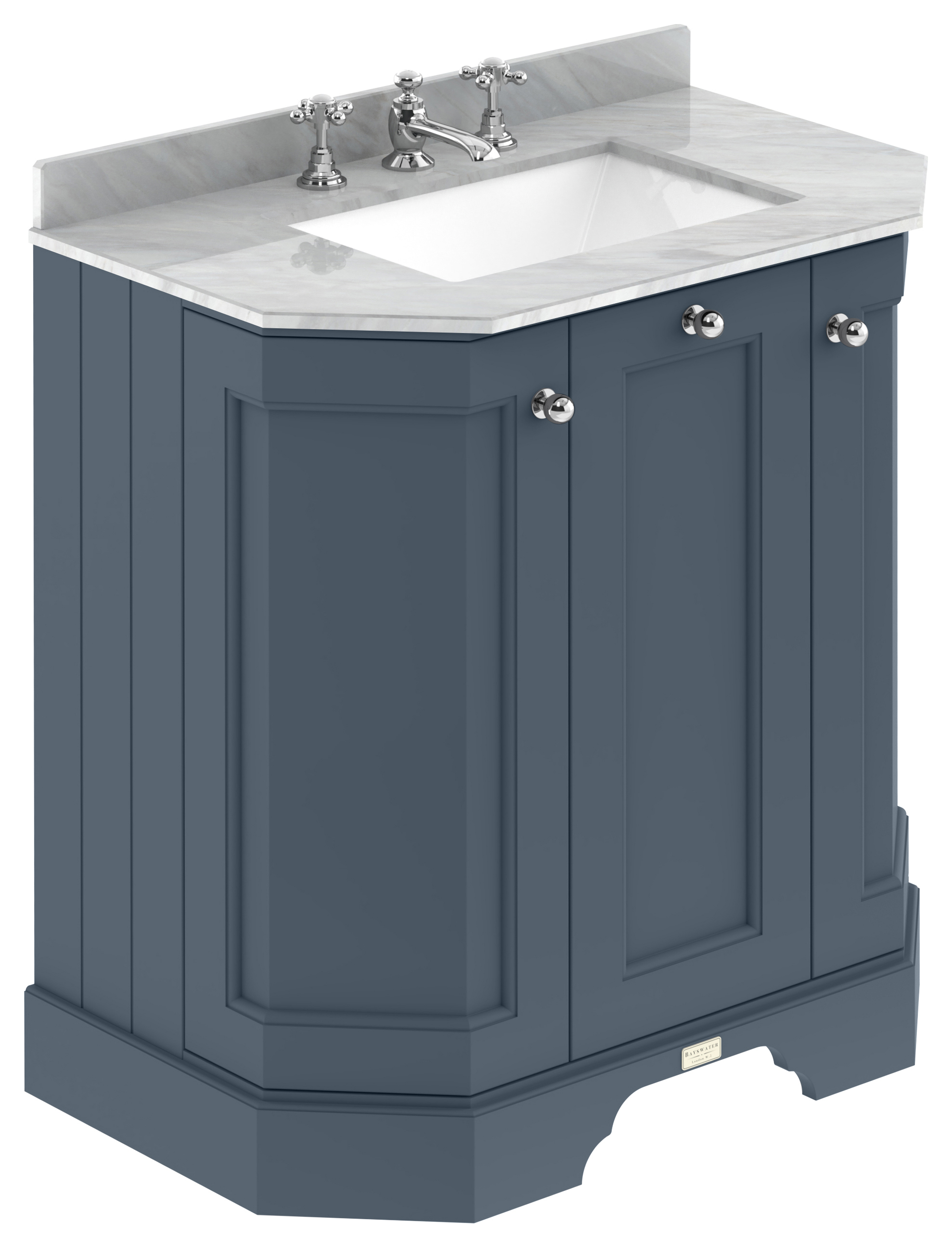 Bayswater Victrion Stiffkey Blue Angled Traditional Freestanding Vanity Unit & Grey Marble Top Basin - 750mm