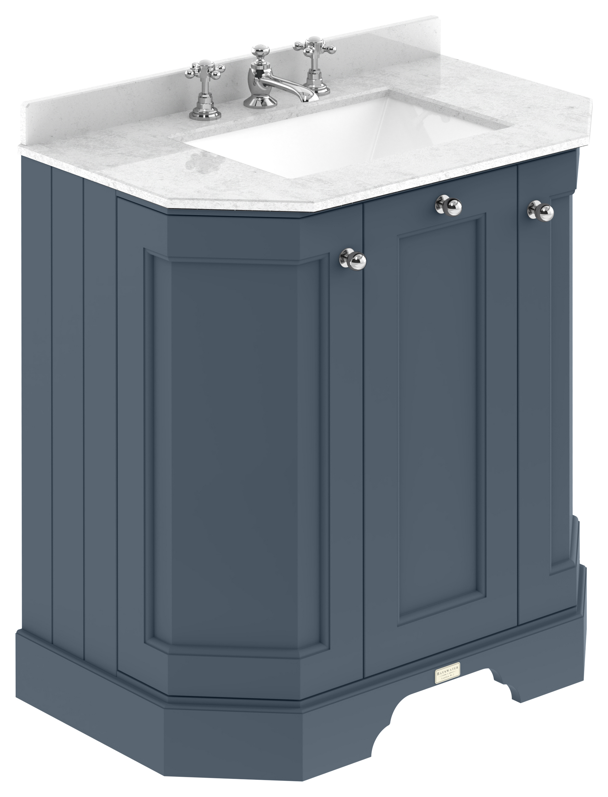 Bayswater Victrion Stiffkey Blue Angled Traditional Freestanding Vanity Unit & White Marble Top Basin - 750mm