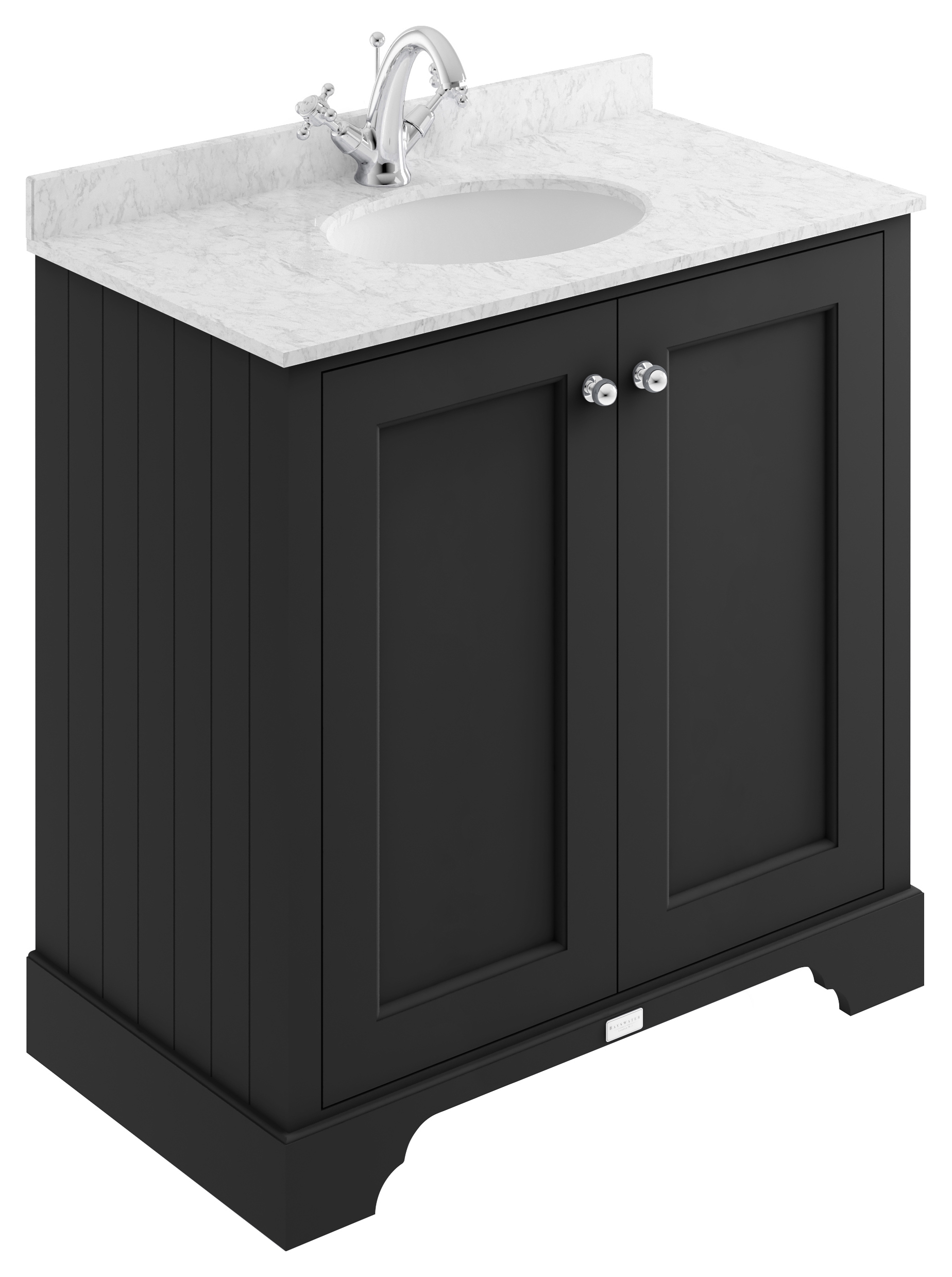Bayswater Victrion Matt Black Traditional Freestanding Vanity Unit & Grey Marble Top Basin - 800mm