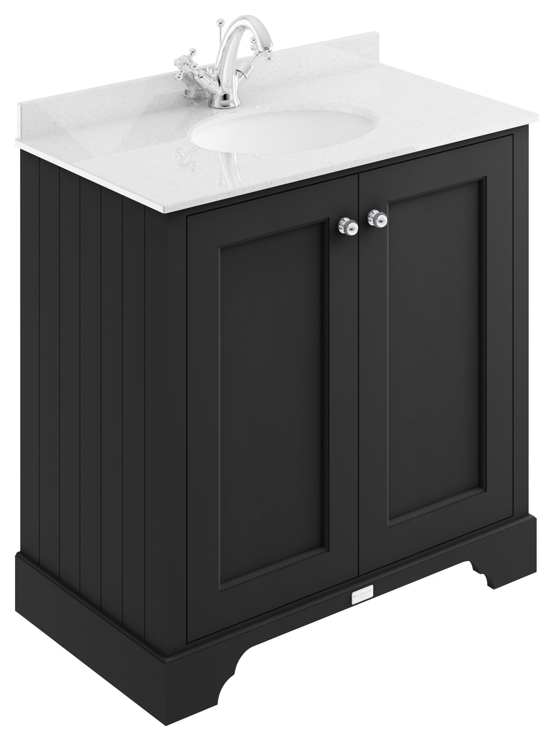 Bayswater Victrion Matt Black Traditional Freestanding Vanity Unit & White Marble Top Basin - 800mm