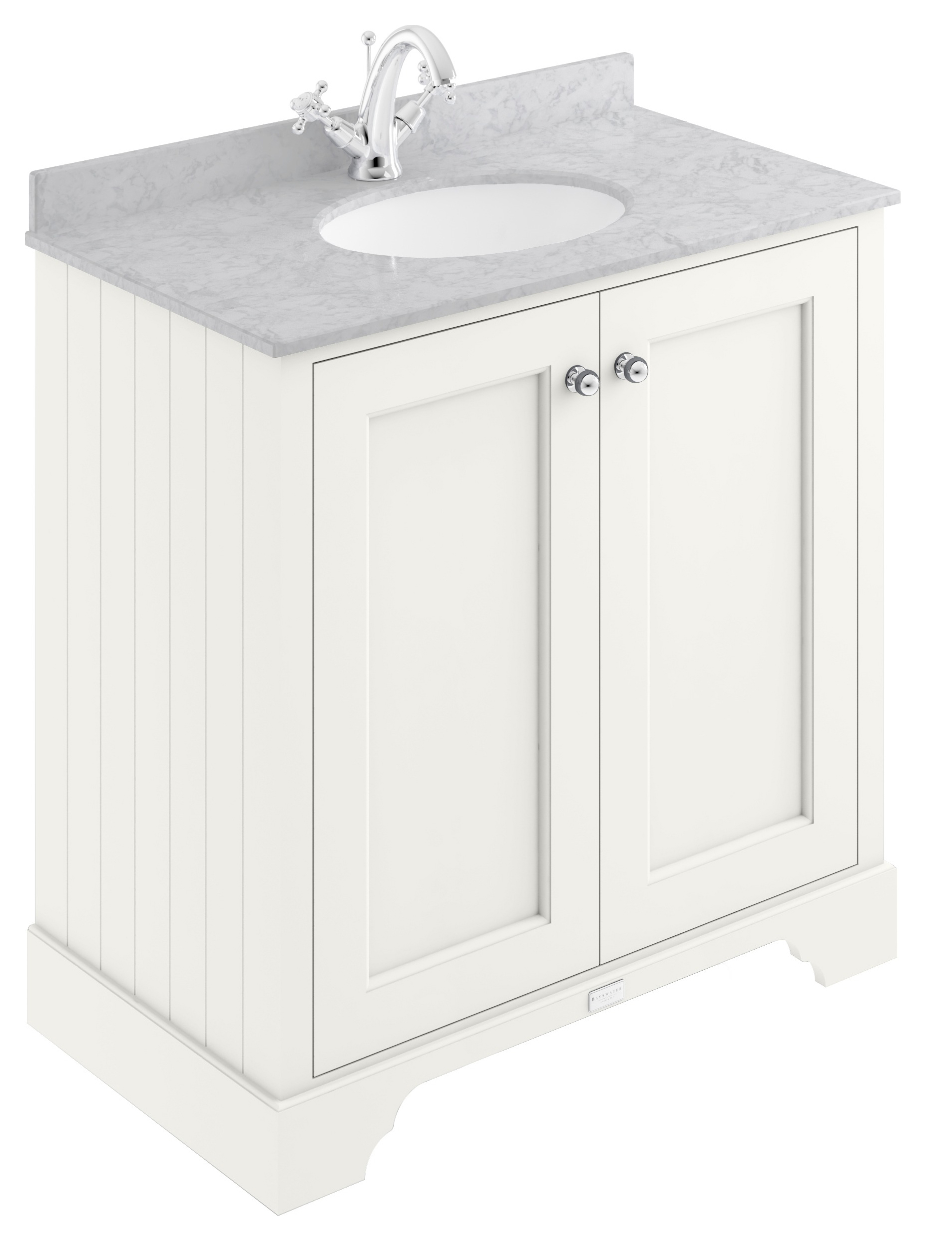 Bayswater Victrion Pointing White Traditional Freestanding Vanity Unit & Grey Marble Top Basin - 800mm