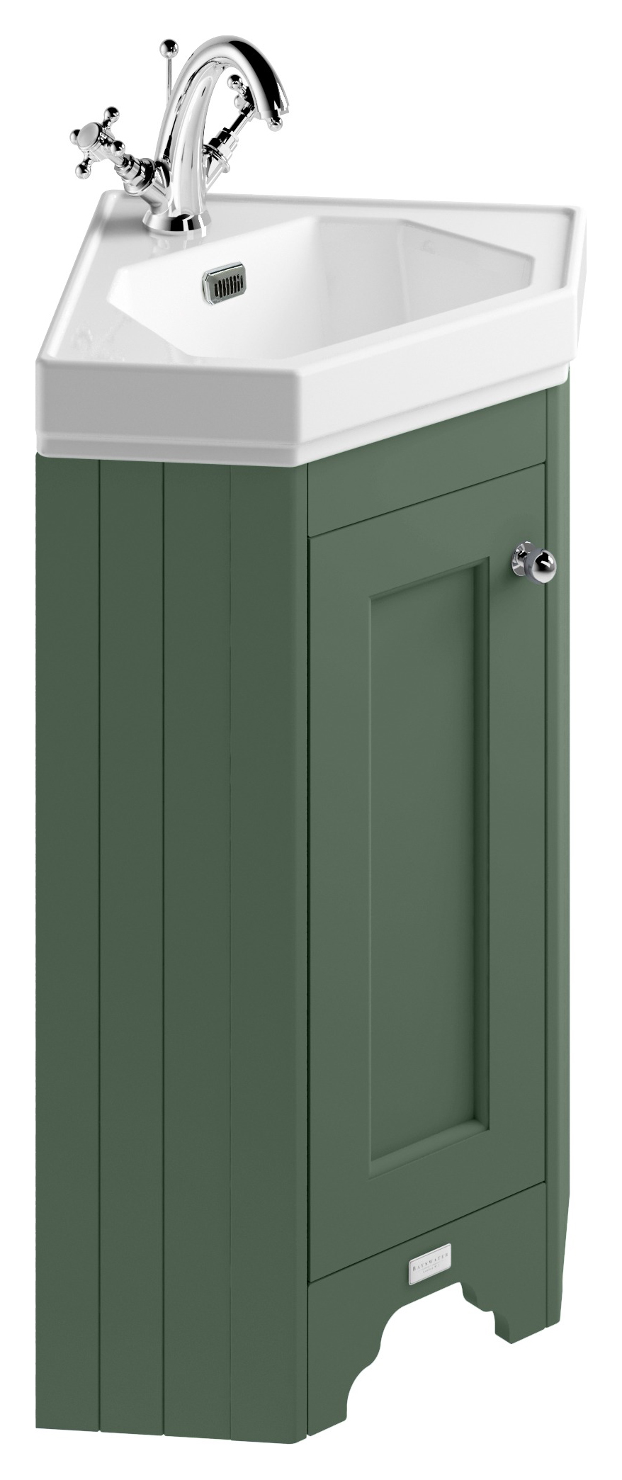 Bayswater Victrion Hunter Green Corner Traditional Freestanding Vanity Unit & White Recessed Basin - 595mm