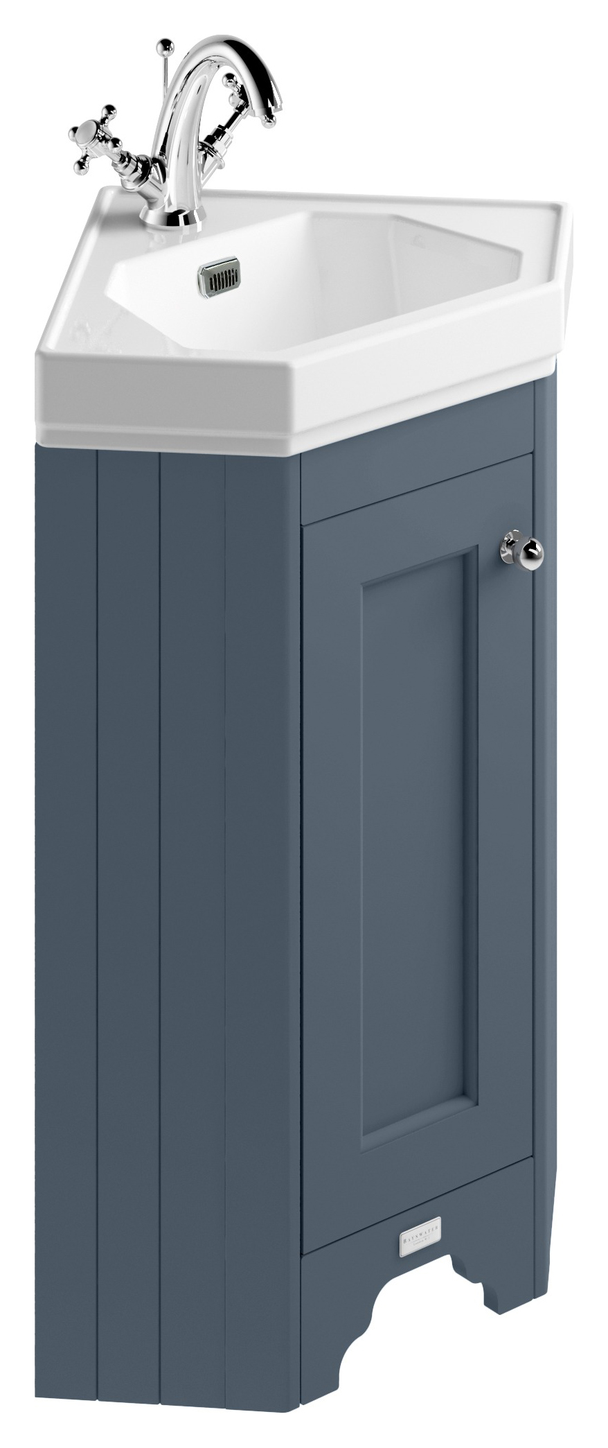 Bayswater Victrion Stiffkey Blue Corner Traditional Freestanding Vanity Unit & White Recessed Basin - 595mm