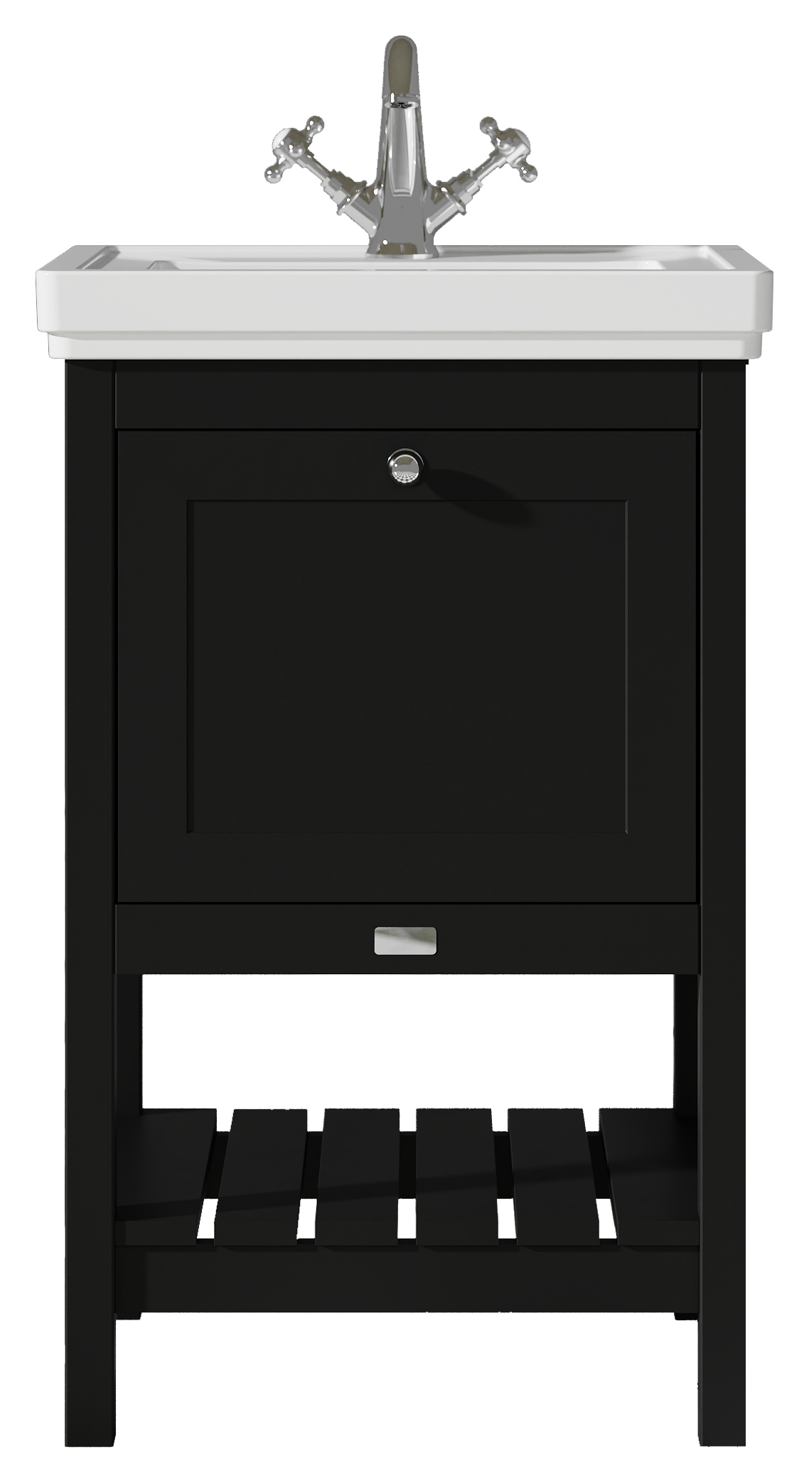 Bayswater Hartleigh Matt Black Traditional Freestanding Vanity Unit & 1 Tap Hole White Recessed Basin - 500mm