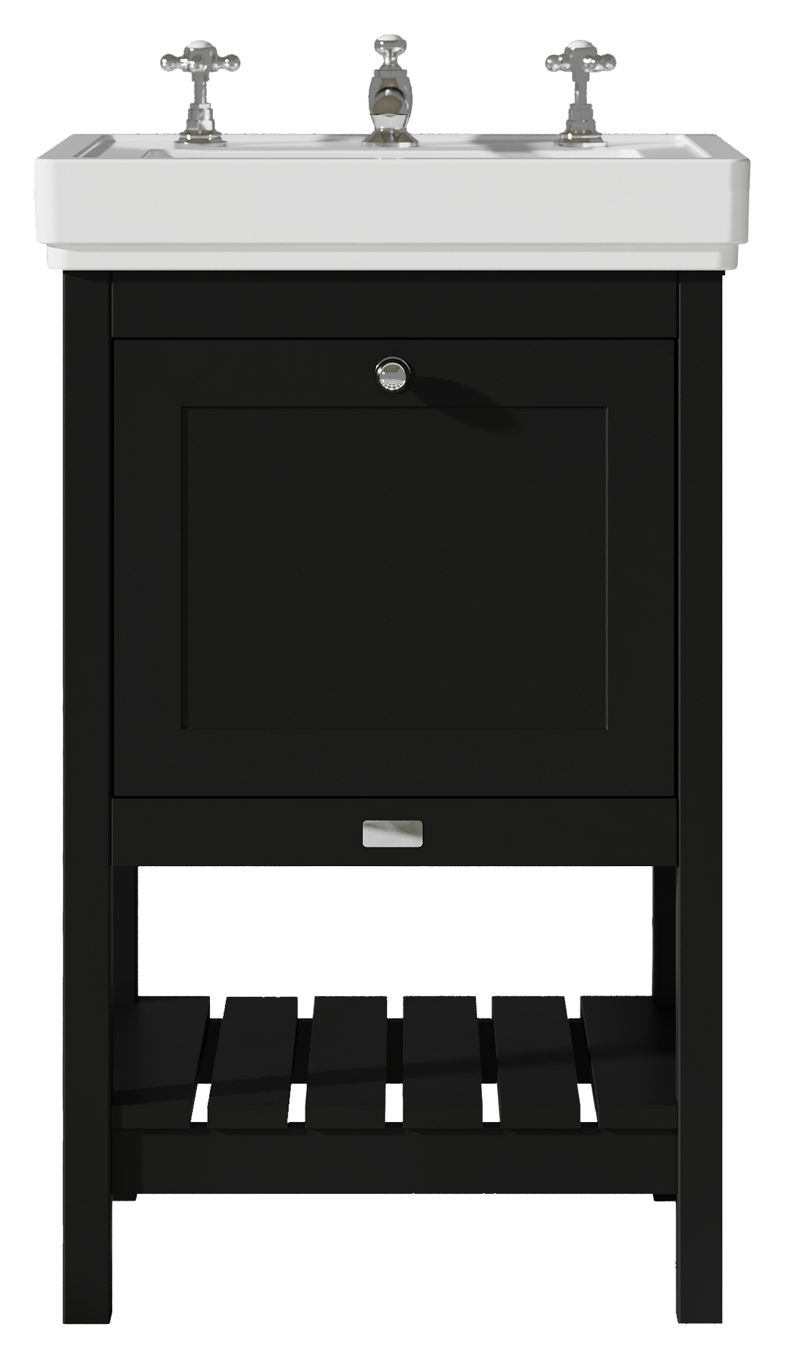 Bayswater Hartleigh Matt Black Traditional Freestanding Vanity Unit & 3 Tap Hole White Recessed Basin - 500mm