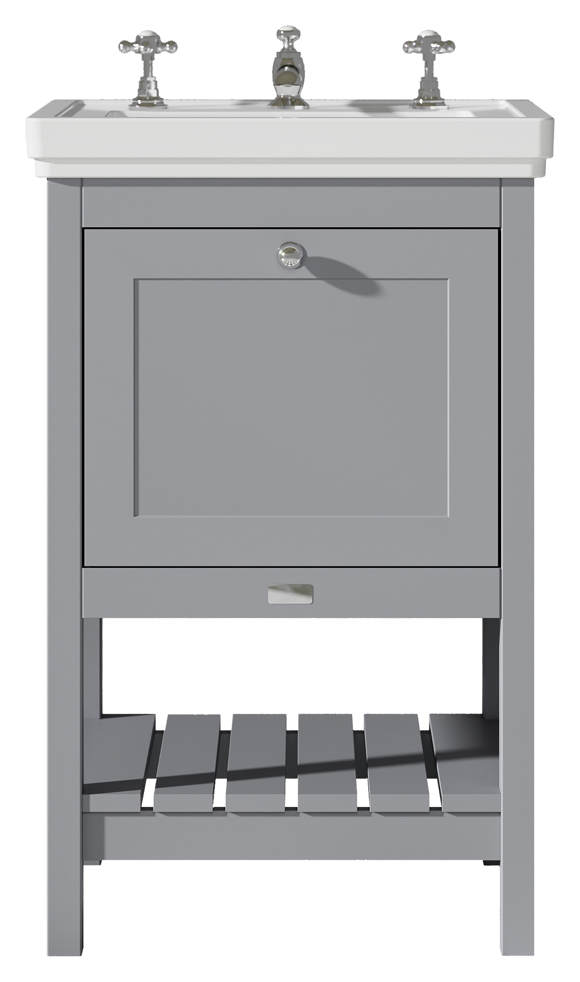 Bayswater Hartleigh Plummett Grey Traditional Freestanding Vanity Unit & 3 Tap Hole White Recessed Basin - 500mm