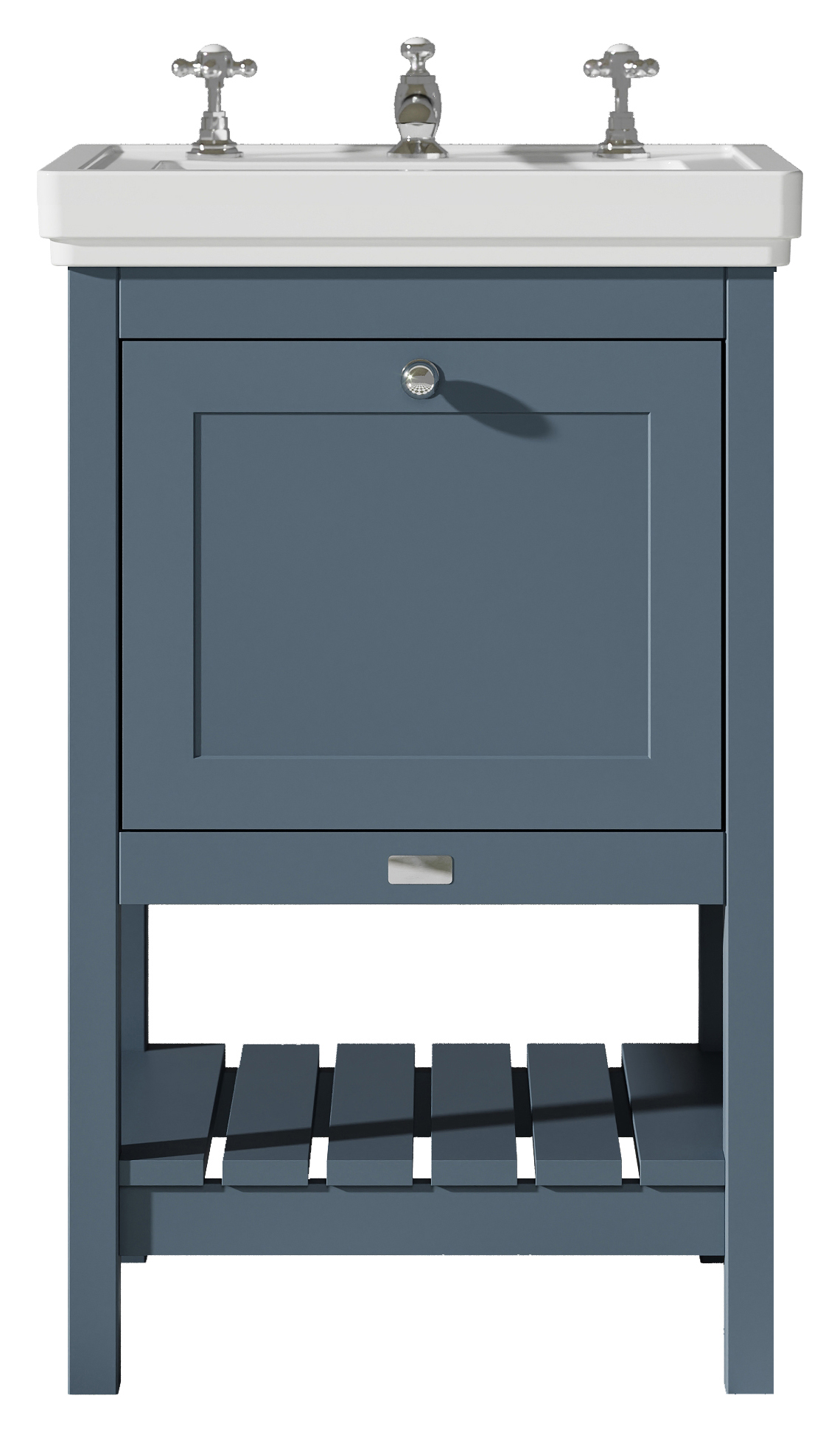 Bayswater Hartleigh Stiffkey Blue Traditional Freestanding Vanity Unit & 3 Tap Hole White Recessed Basin - 500mm