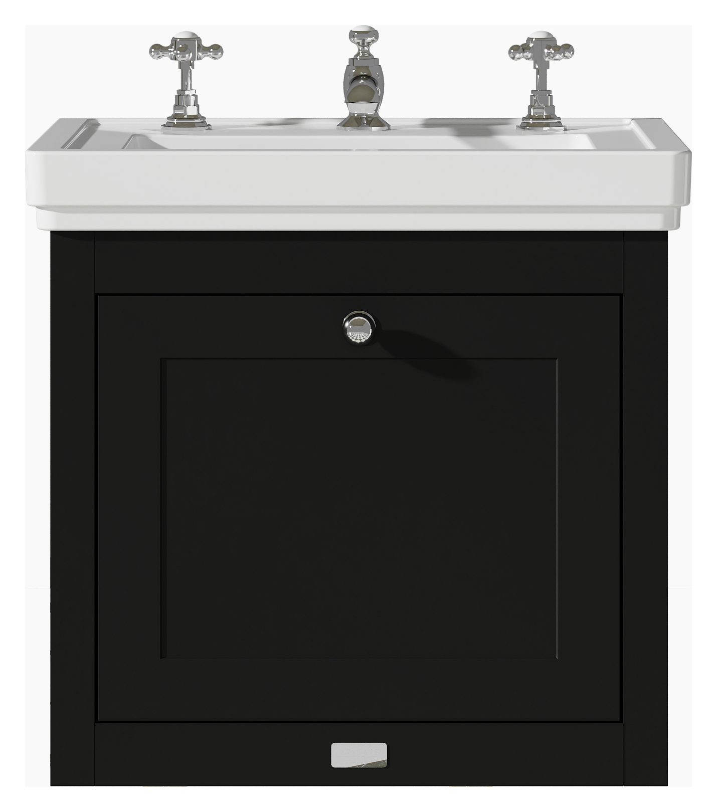 Bayswater Hartleigh Matt Black Traditional Wall HUng Vanity Unit & 3 Tap Hole White Recessed Basin - 500mm