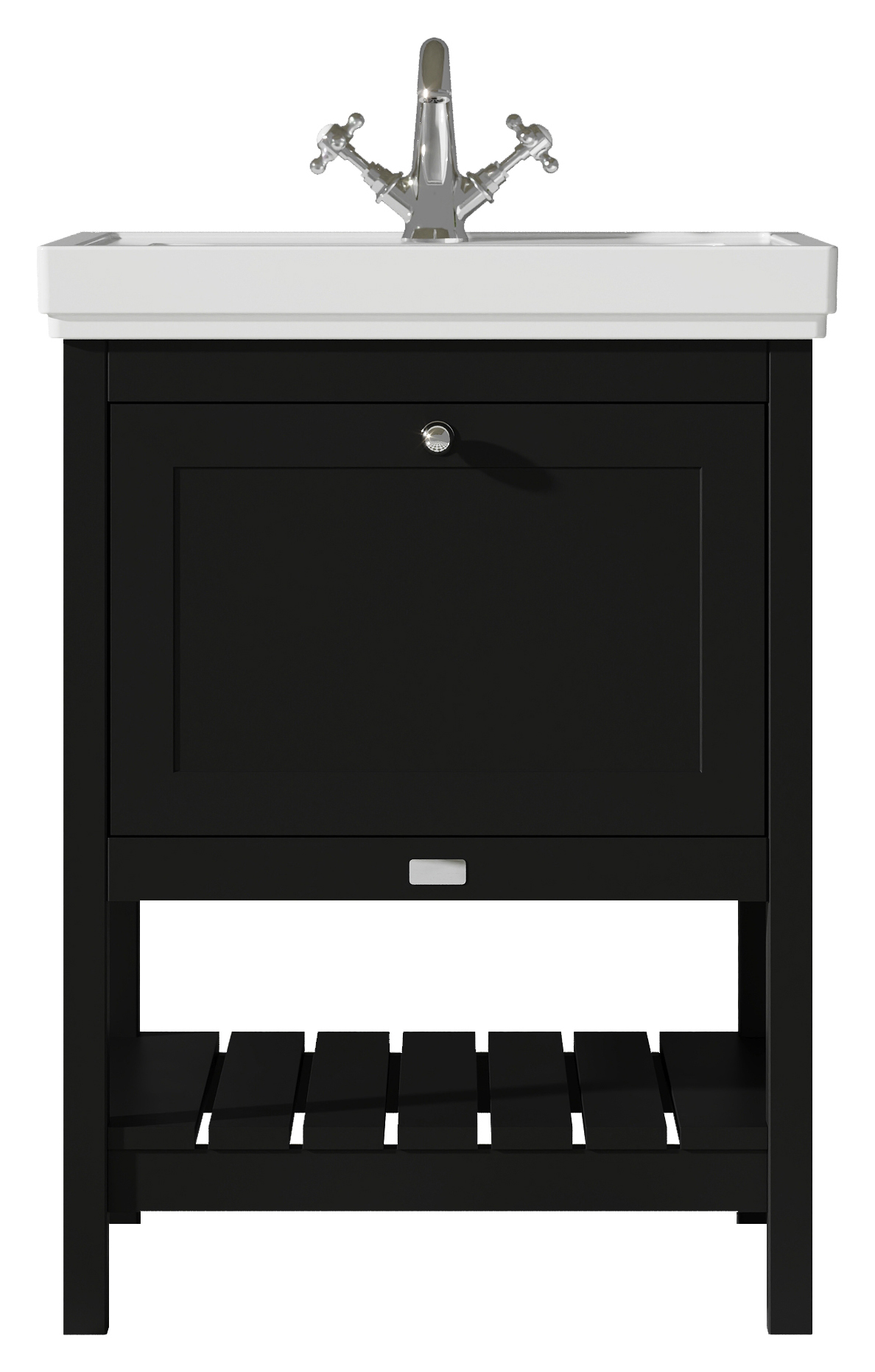Bayswater Hartleigh Matt Black Traditional Freestanding Vanity Unit & 1 Tap Hole Traditional Recessed Basin - 600mm