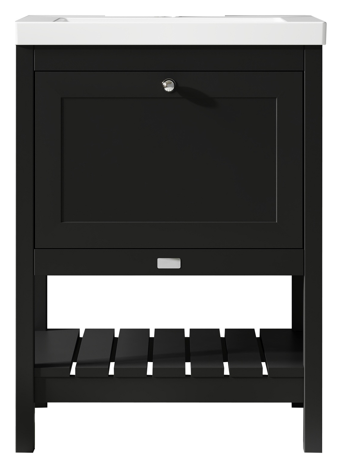 Bayswater Hartleigh Matt Black Traditional Freestanding Vanity Unit & 1 Tap Hole Modern Recessed Basin - 600mm