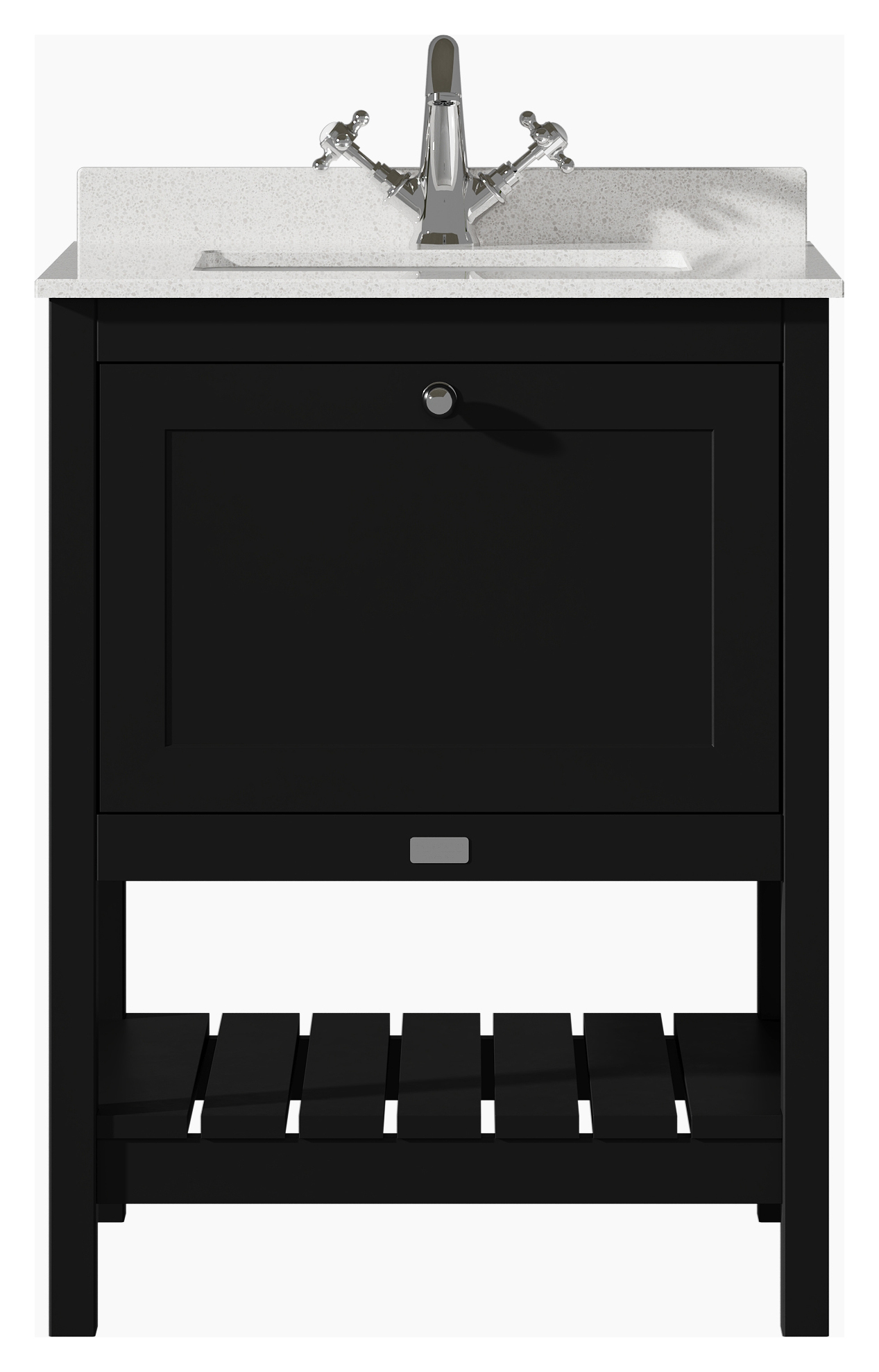 Bayswater Hartleigh Matt Black Traditional Freestanding Vanity Unit & 1 Tap Hole White Marble Top Basin - 600mm