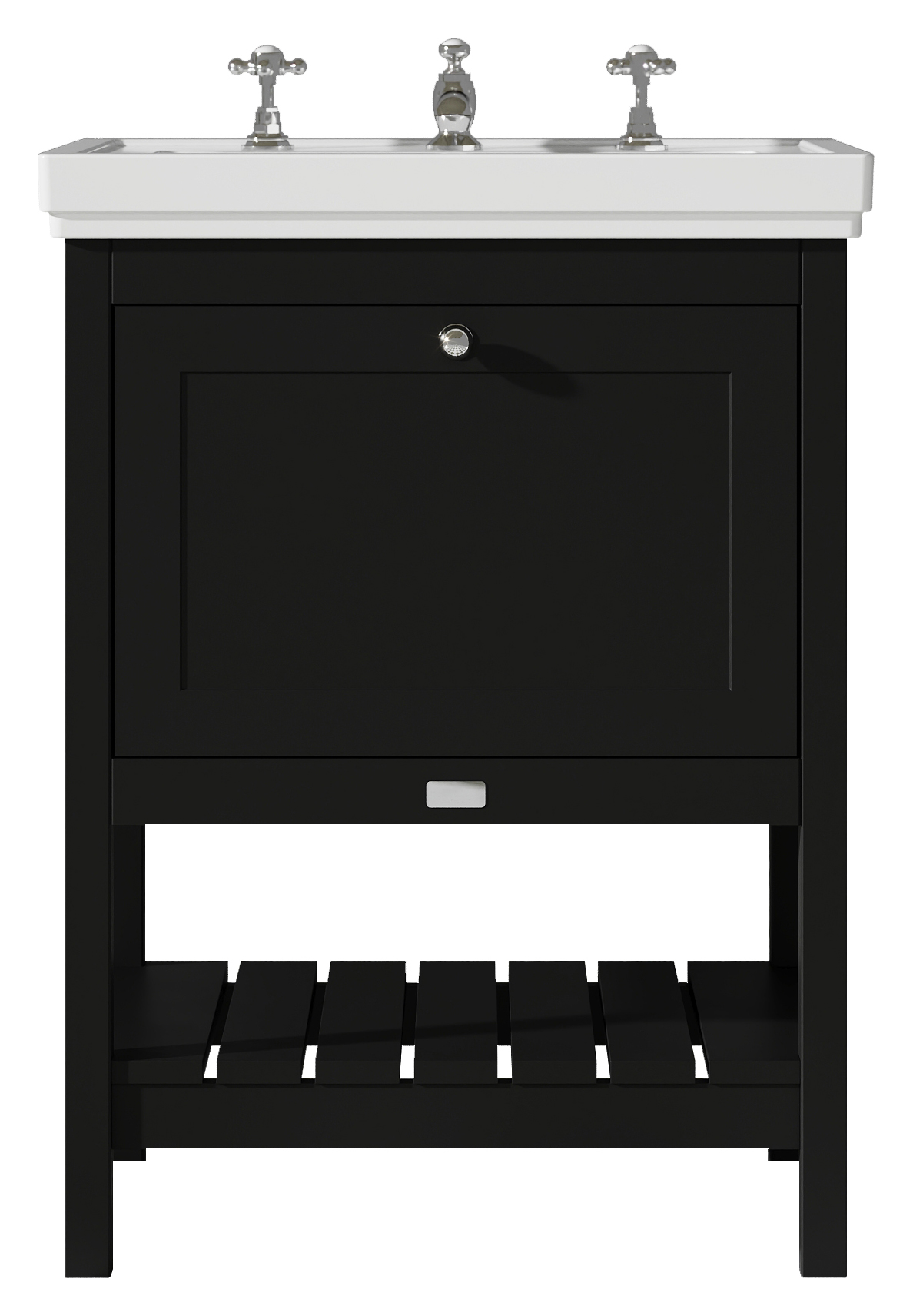 Bayswater Hartleigh Matt Black Traditional Freestanding Vanity Unit & 3 Tap Hole Traditional Recessed Basin - 600mm