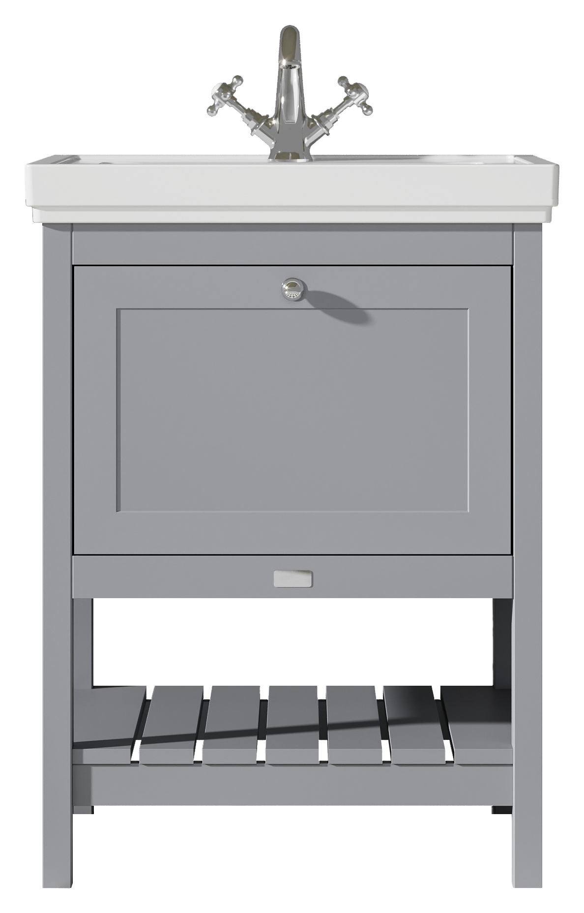 Bayswater Hartleigh Plummett Grey Traditional Freestanding Vanity Unit & 1 Tap Hole Traditional Recessed Basin - 600mm