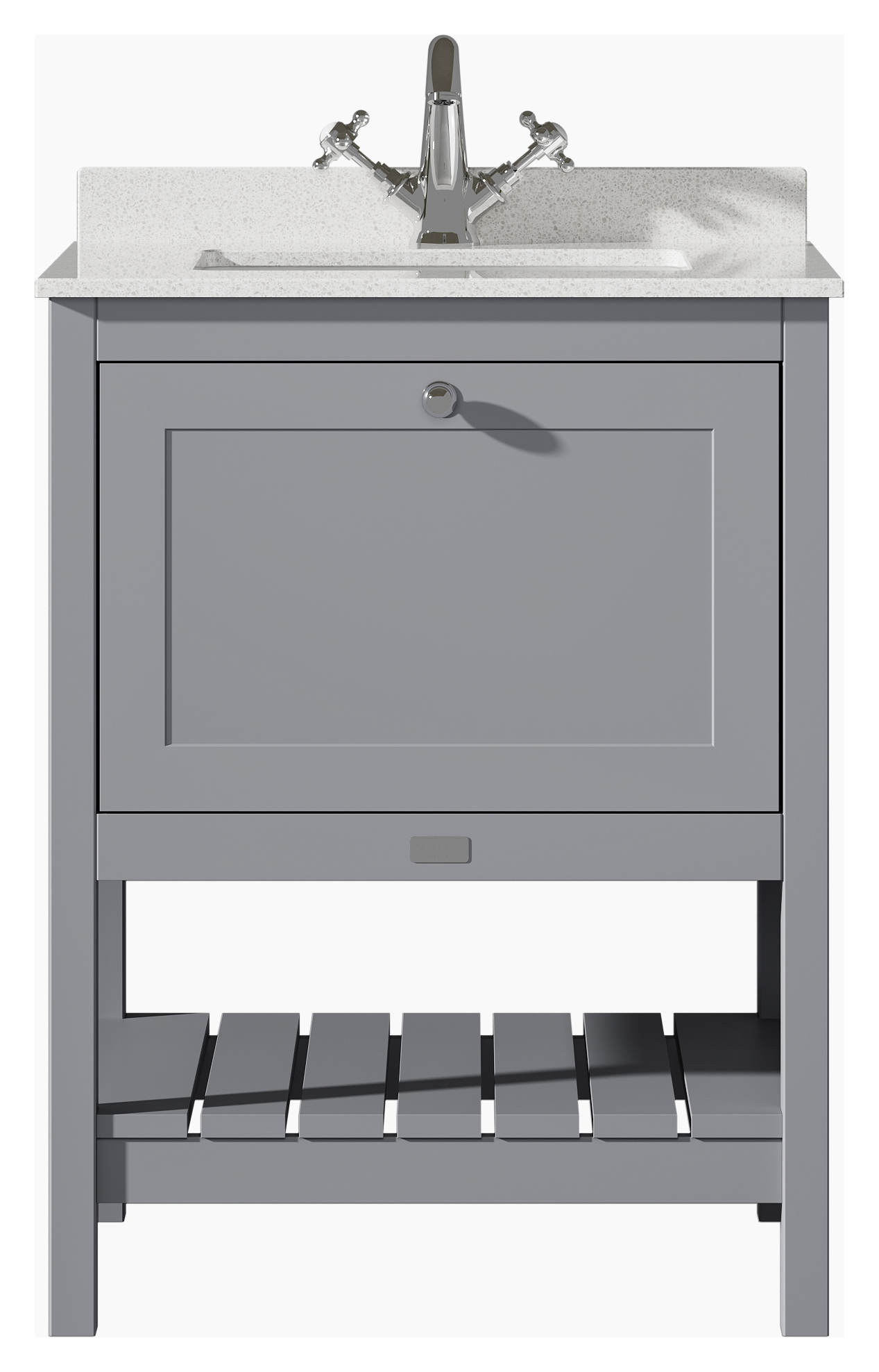 Bayswater Hartleigh Plummett Grey Traditional Freestanding Vanity Unit & 1 Tap Hole White Marble Top Basin - 600mm