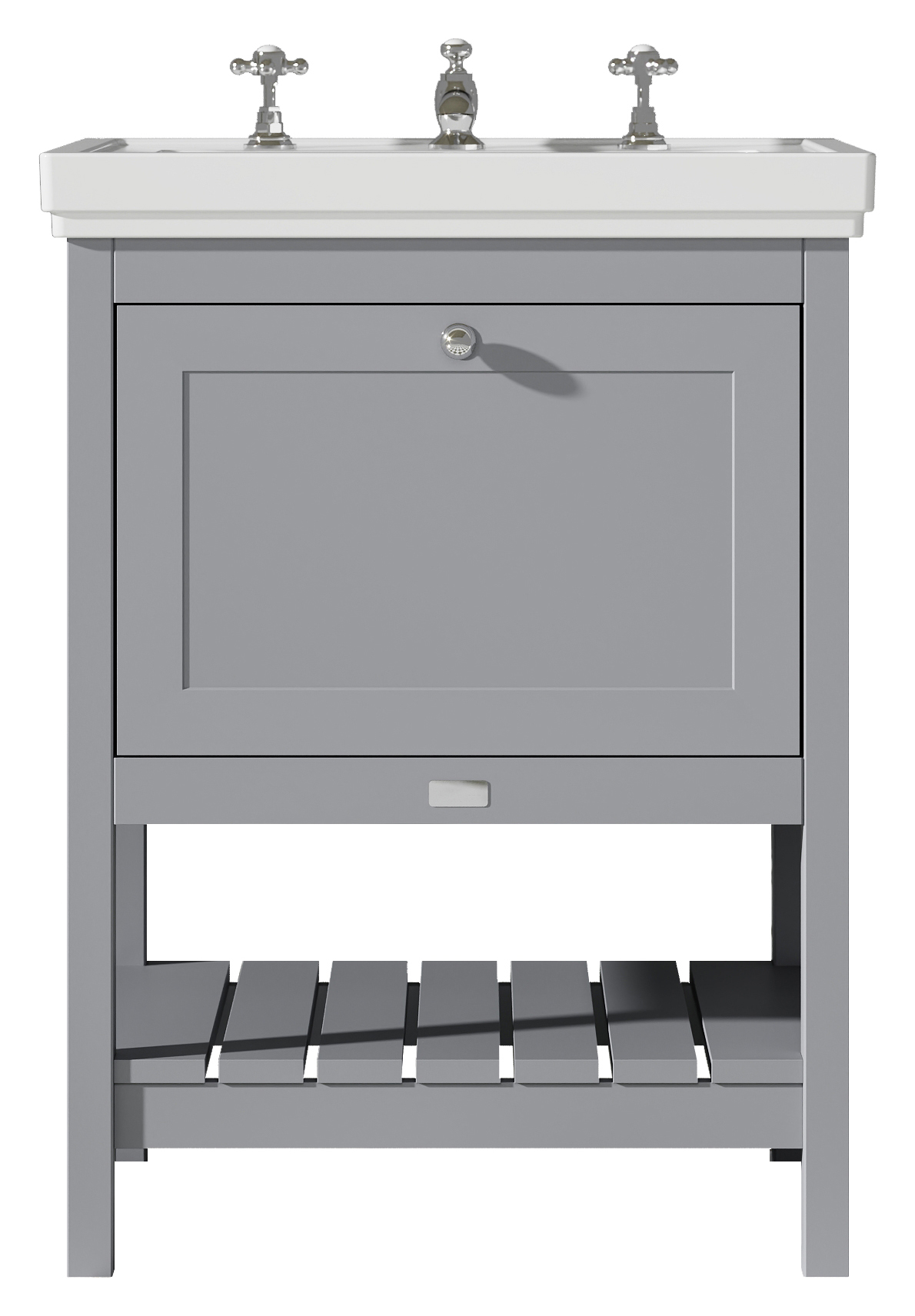 Bayswater Hartleigh Plummett Grey Traditional Freestanding Vanity Unit & 3 Tap Hole Traditional Recessed Basin - 600mm