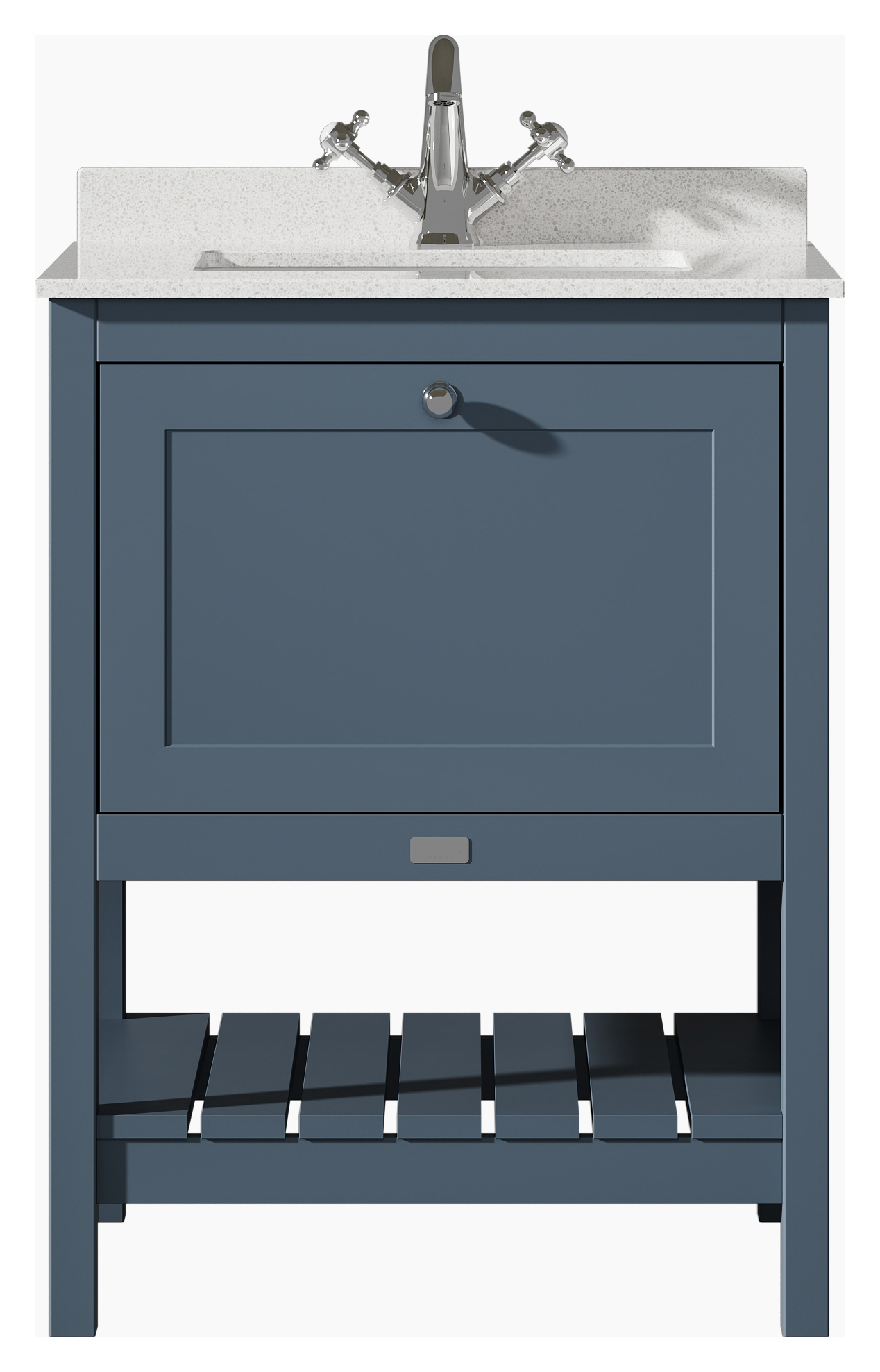Bayswater Hartleigh Stiffkey Blue Traditional Freestanding Vanity Unit & 1 Tap Hole White Marble Top Basin - 600mm