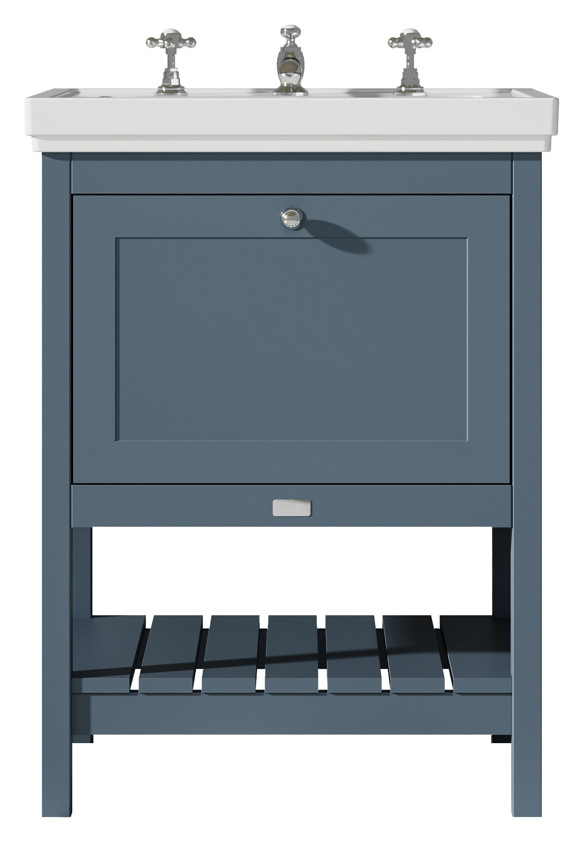 Bayswater Hartleigh Stiffkey Blue Traditional Freestanding Vanity Unit & 3 Tap Hole Traditional Recessed Basin - 600mm