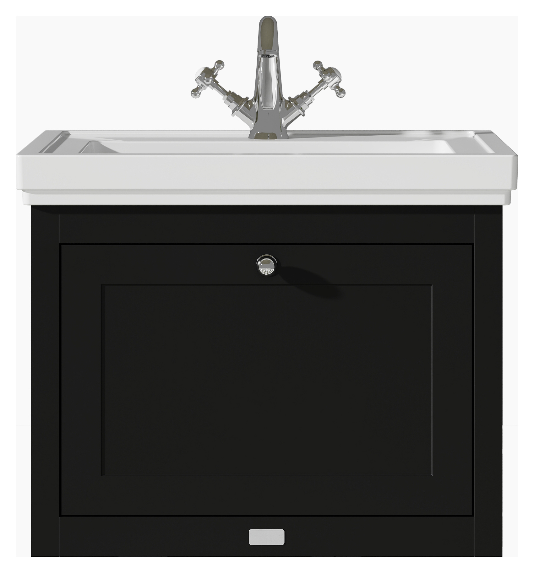Bayswater Hartleigh Matt Black Traditional Wall Hung Vanity Unit & 1 Tap Hole Traditional Recessed Basin - 600mm