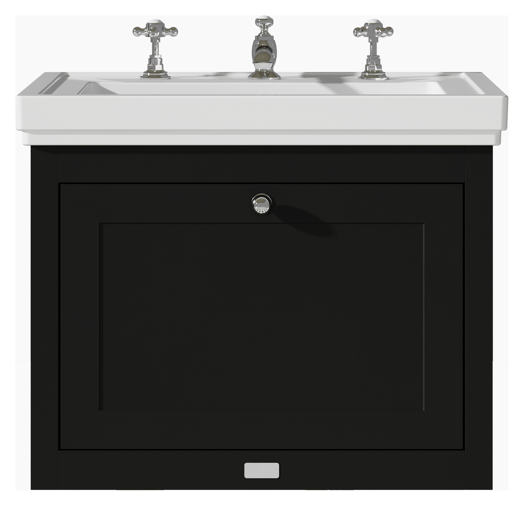 Bayswater Hartleigh Matt Black Traditional Wall Hung Vanity Unit & 3 Tap Hole Traditional Recessed Basin - 600mm