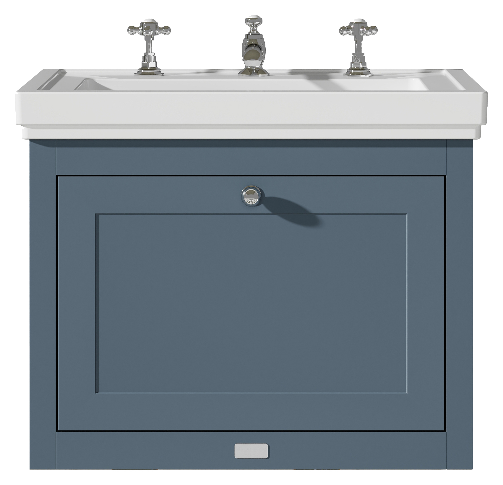 Bayswater Hartleigh Stiffkey Blue Traditional Wall Hung Vanity Unit & 3 Tap Hole Traditional Recessed Basin - 600mm