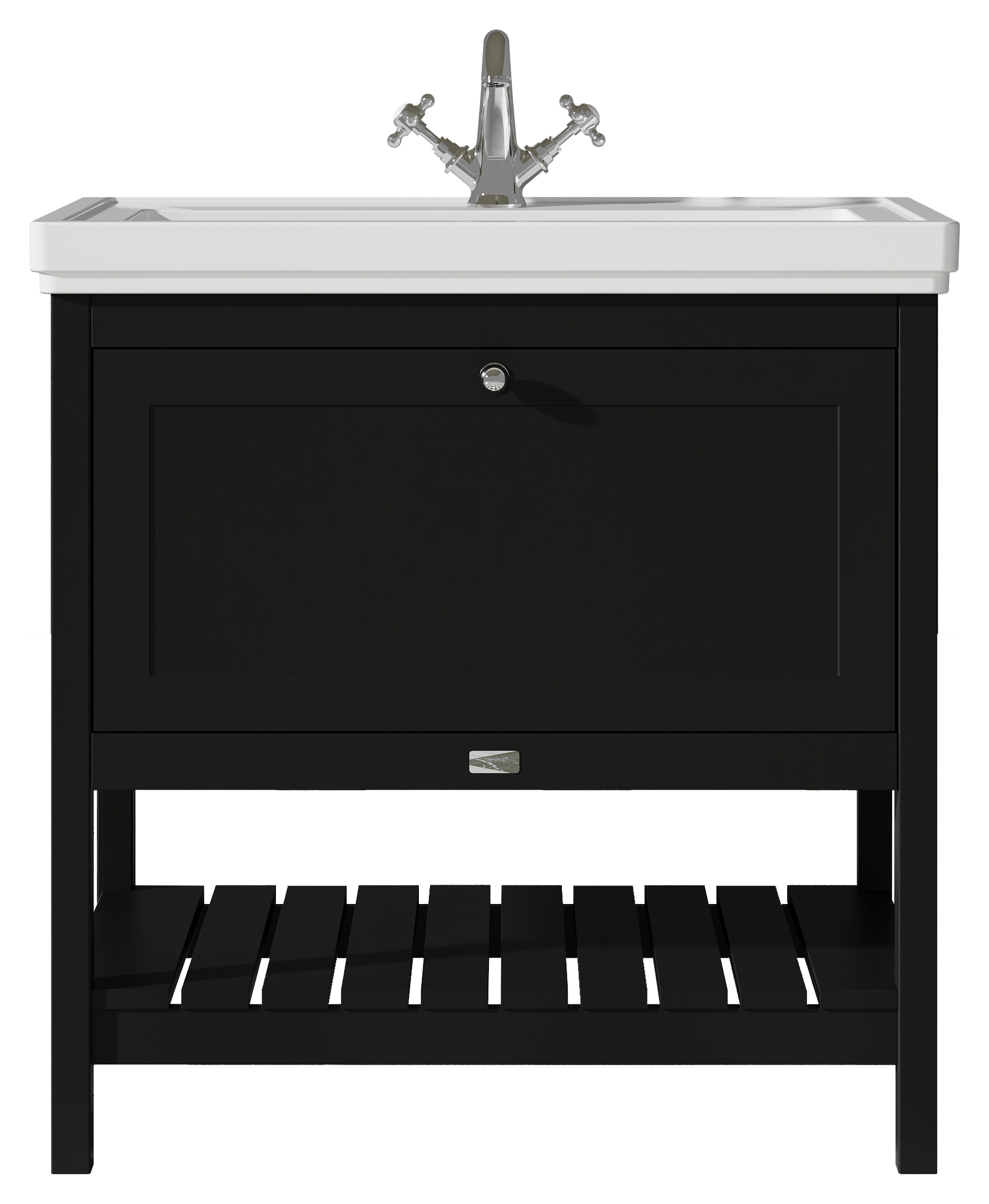 Bayswater Hartleigh Matt Black Traditional Freestanding Vanity Unit & 1 Tap Hole Traditional Recessed Basin - 800mm