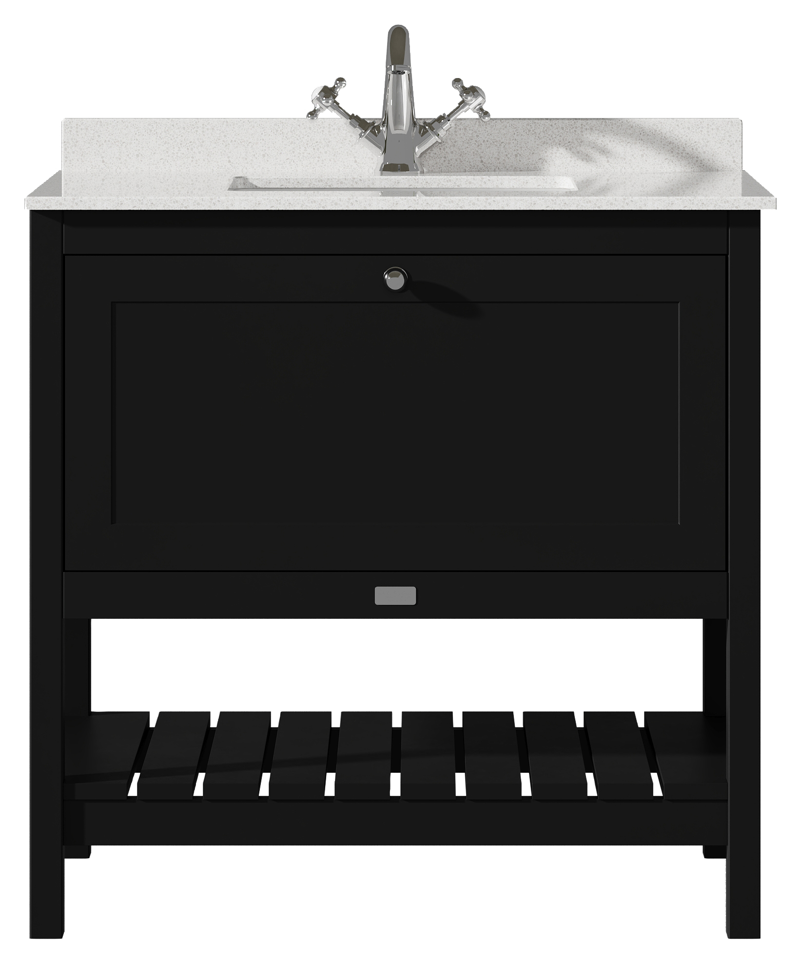 Bayswater Hartleigh Matt Black Traditional Freestanding Vanity Unit & 1 Tap Hole White Marble Top Basin - 800mm