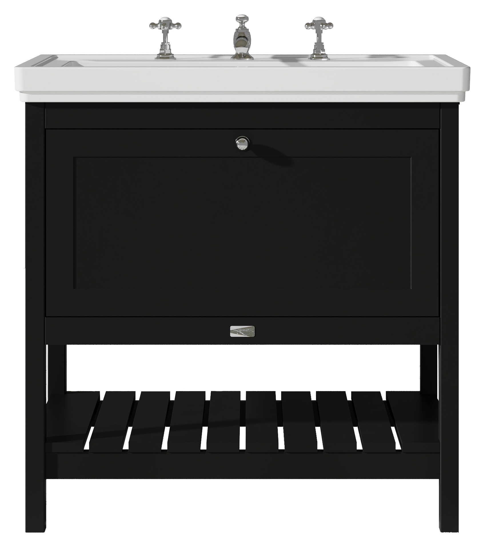 Bayswater Hartleigh Matt Black Traditional Freestanding Vanity Unit & 3 Tap Hole Traditional Recessed Basin - 800mm