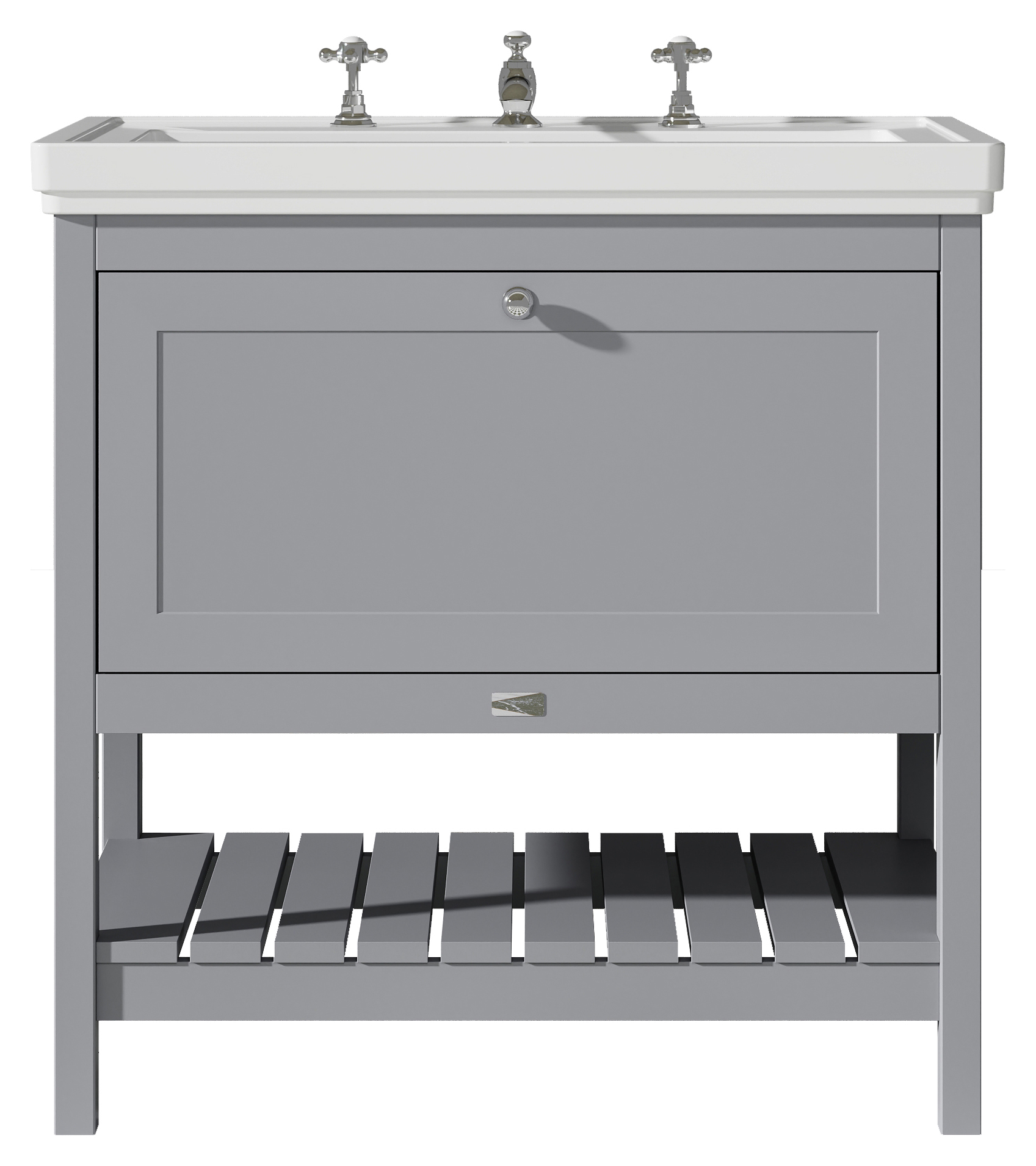 Bayswater Hartleigh Plummett Grey Traditional Freestanding Vanity Unit & 3 Tap Hole Traditional Recessed Basin - 800mm