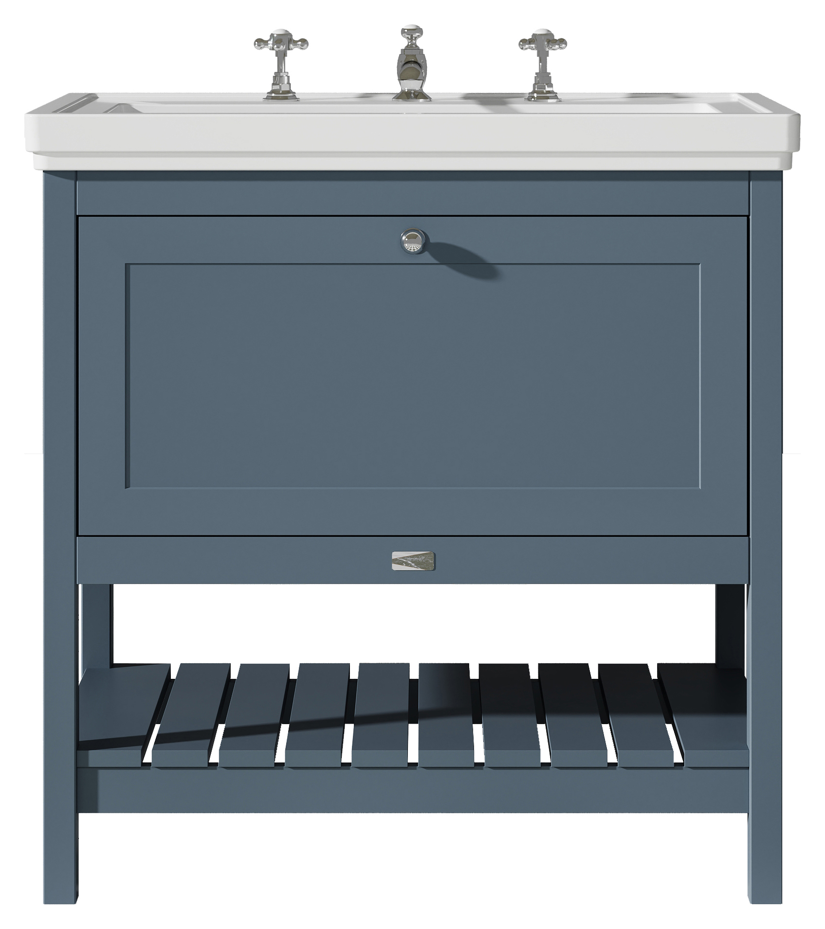 Bayswater Hartleigh Stiffkey Blue Traditional Freestanding Vanity Unit & 3 Tap Hole Traditional Recessed Basin - 800mm