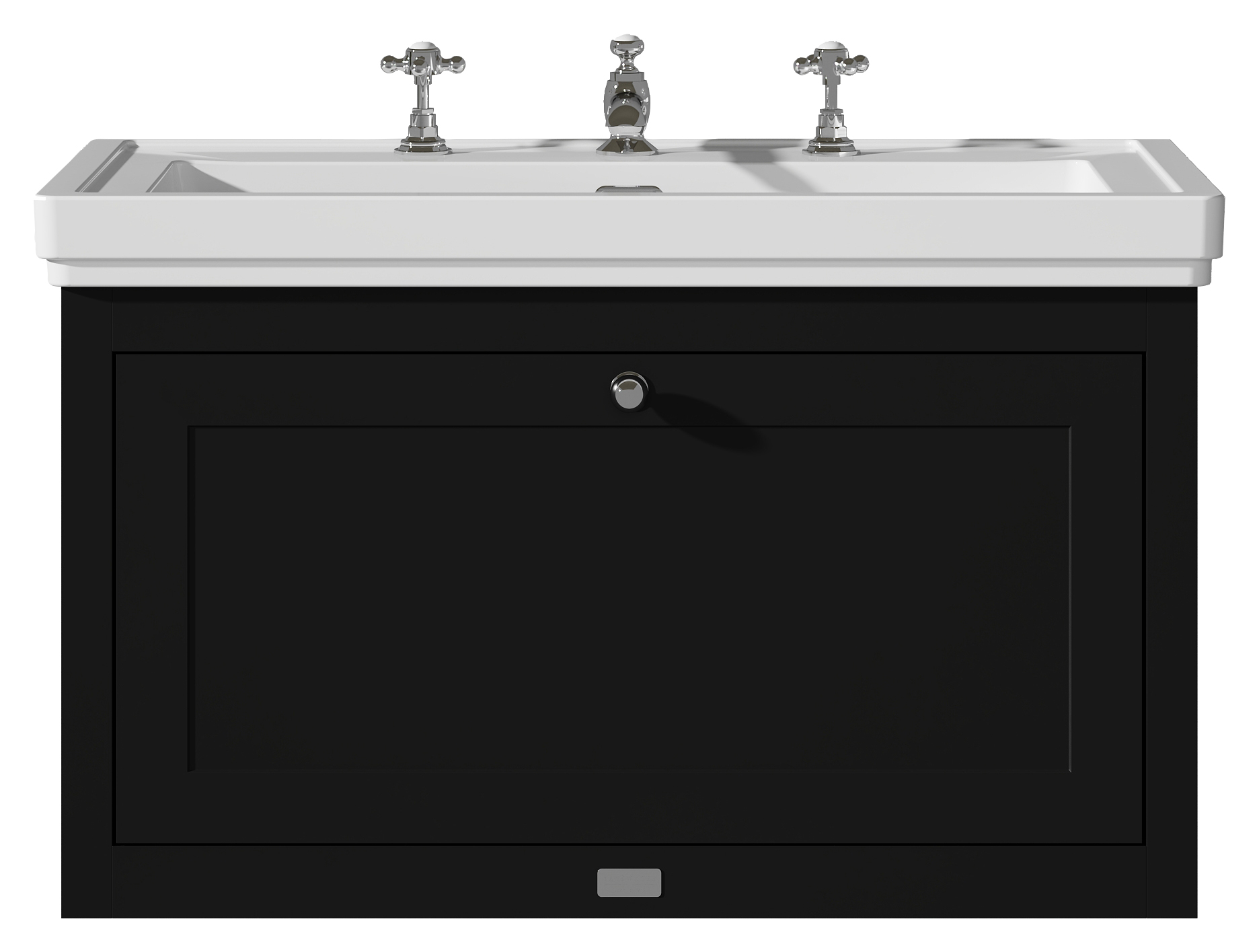 Bayswater Hartleigh Matt Black Traditional Wall Hung Vanity Unit & 3 Tap Hole Traditional Recessed Basin - 800mm