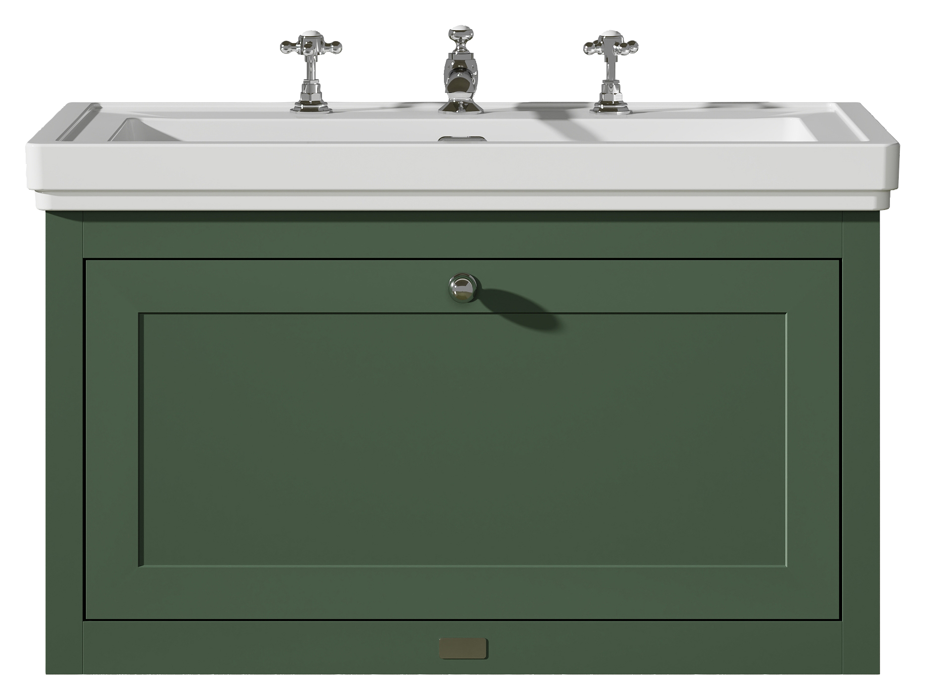 Bayswater Hartleigh Hunter Green Traditional Wall Hung Vanity Unit & 3 Tap Hole Traditional Recessed Basin - 800mm