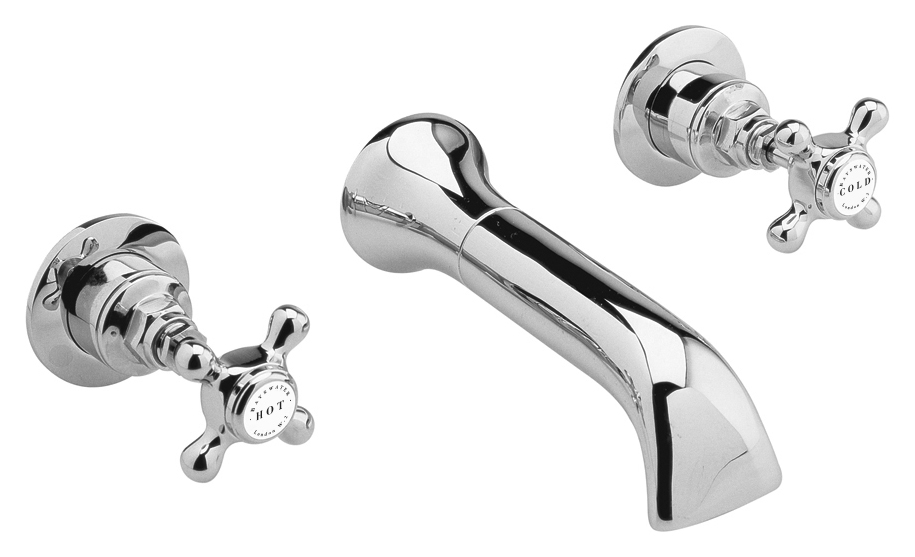 Bayswater Crosshead Chrome 3 Hole Wall Mounted Bath Filler Tap- Chrome