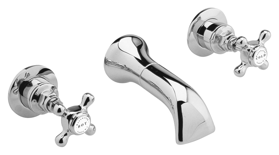 Bayswater Crosshead 3 Hole Wall Mounted Basin Mixer Tap - Chrome