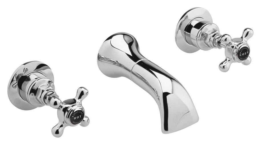 Bayswater Hex 3 Hole Wall Mounted Basin Mixer Tap - Chrome
