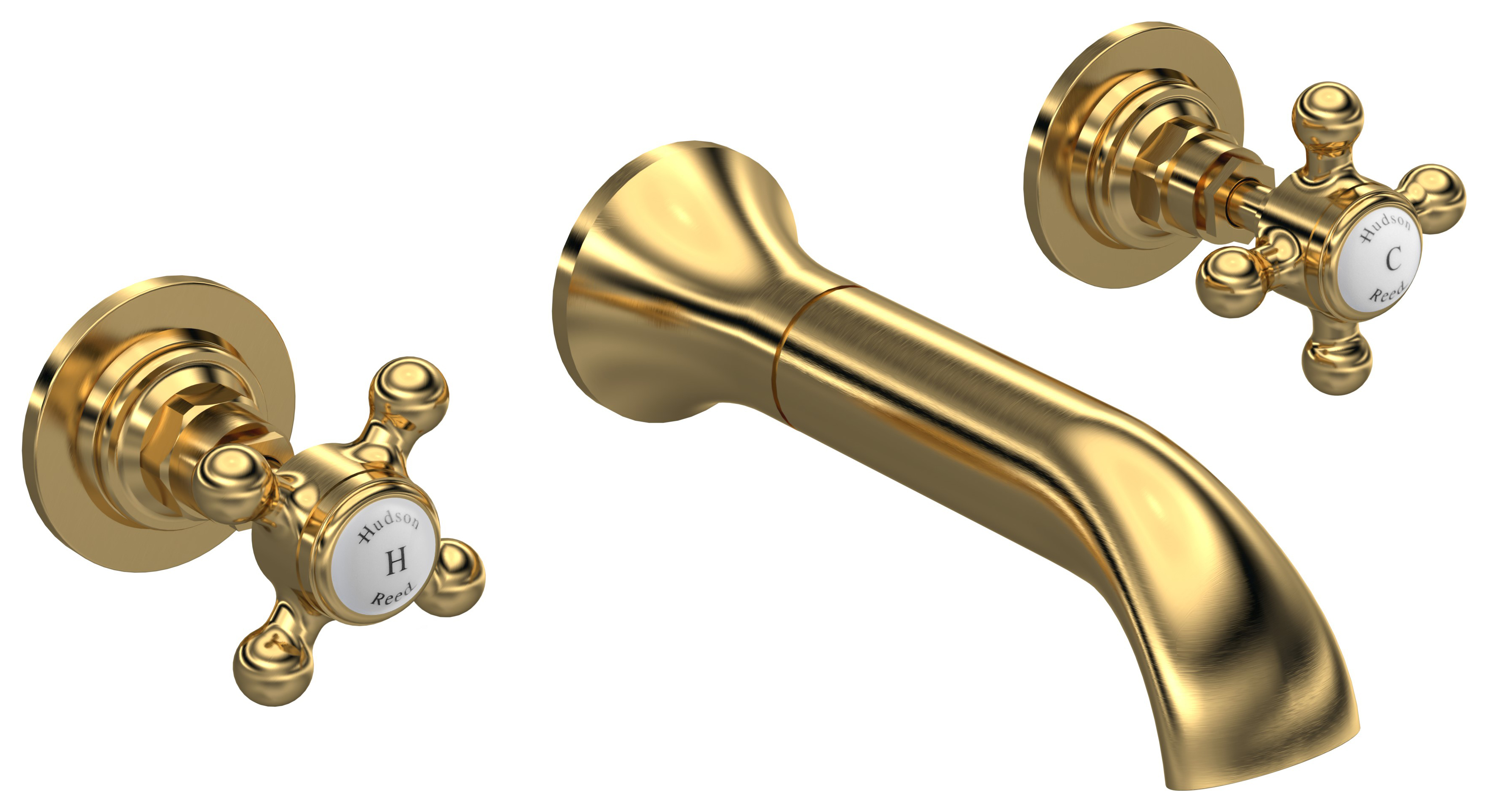 Bayswater Hex 3 Hole Wall Mounted Basin Mixer Tap - Brushed Brass