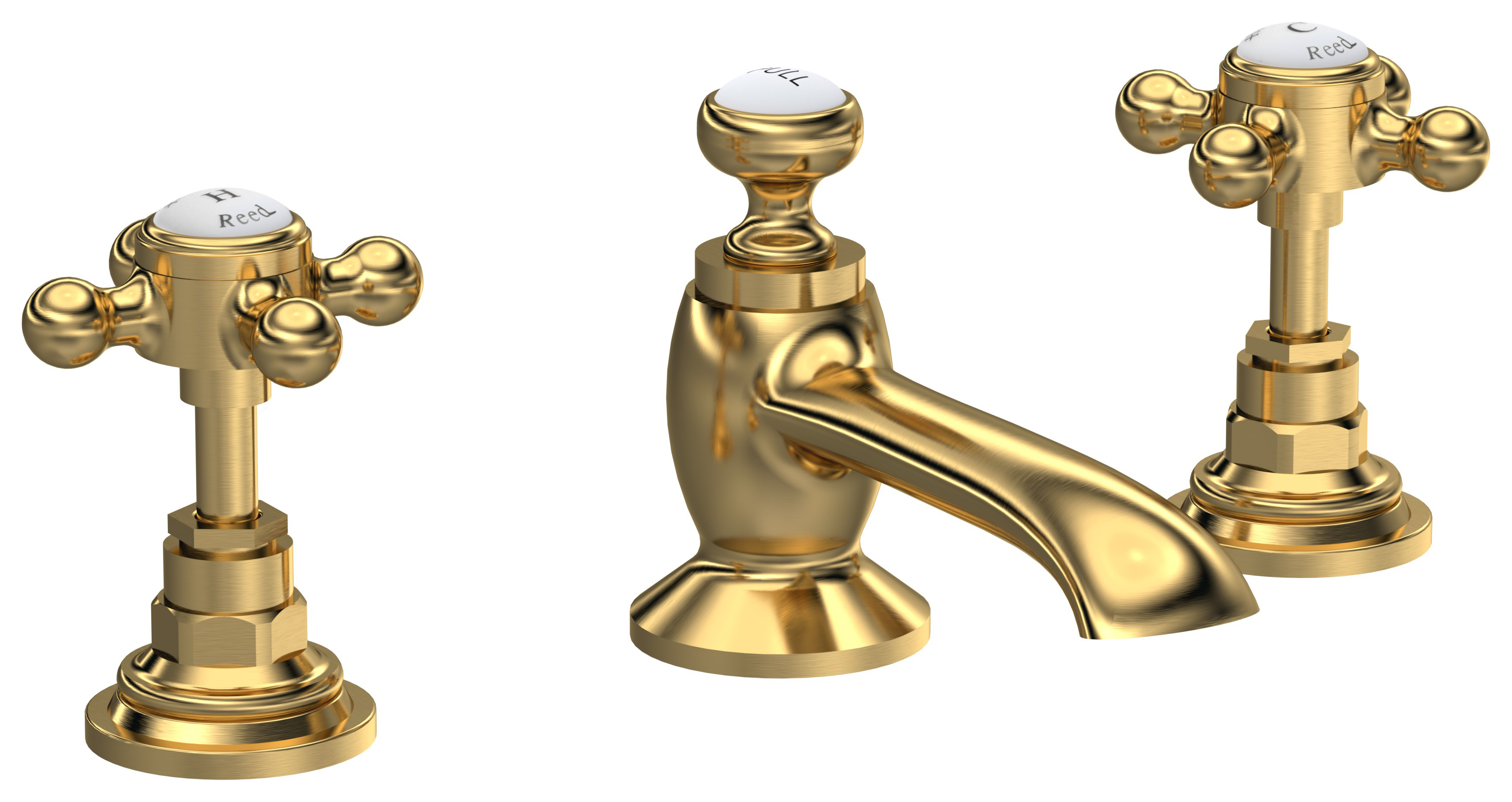 Bayswater Hex 3 Hole Deck Mounted Basin Mixer Tap - Brushed Brass