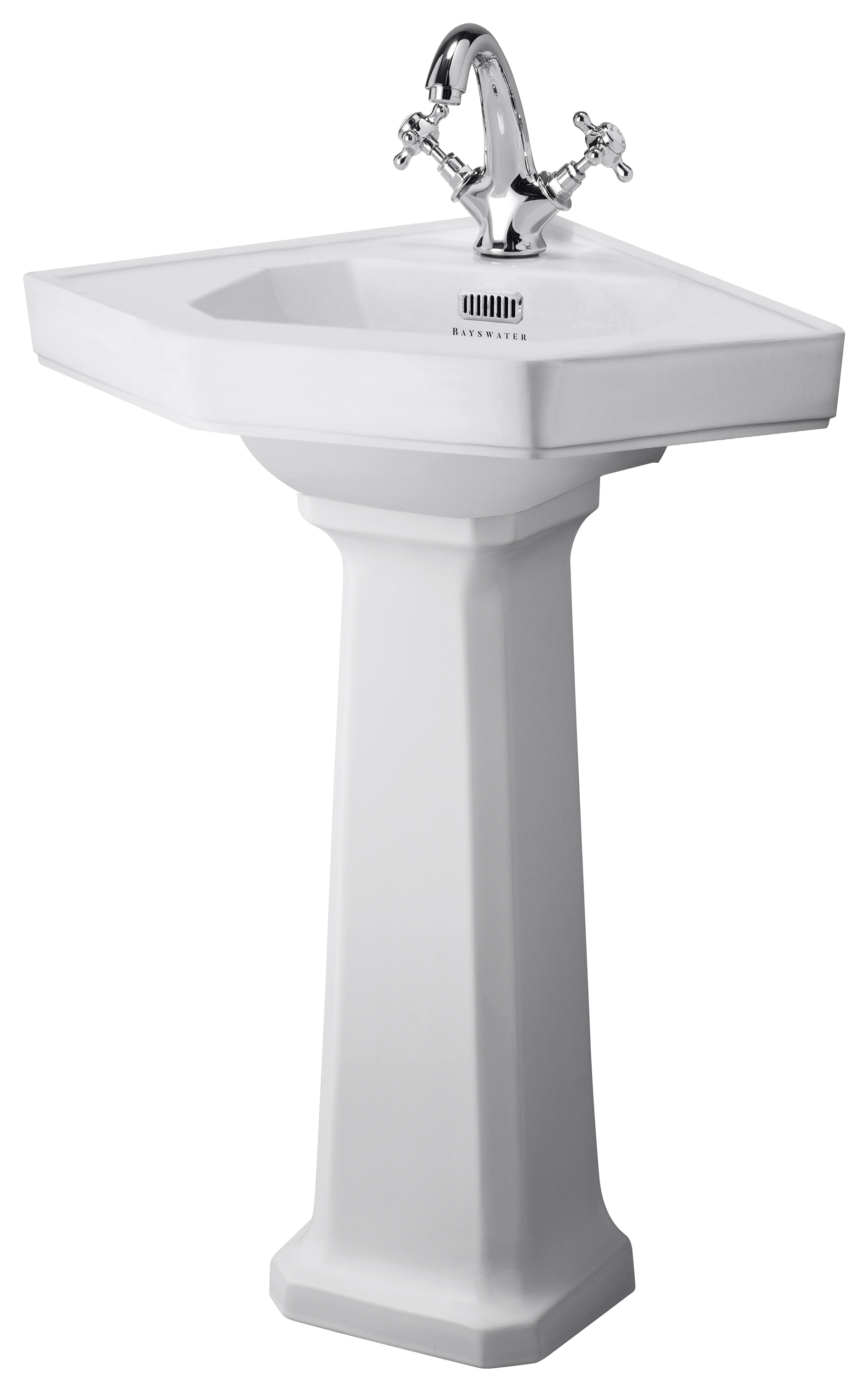 Bayswater Fitzroy Traditional 1 Tap Hole Corner Basin with Full Pedestal - 291mm