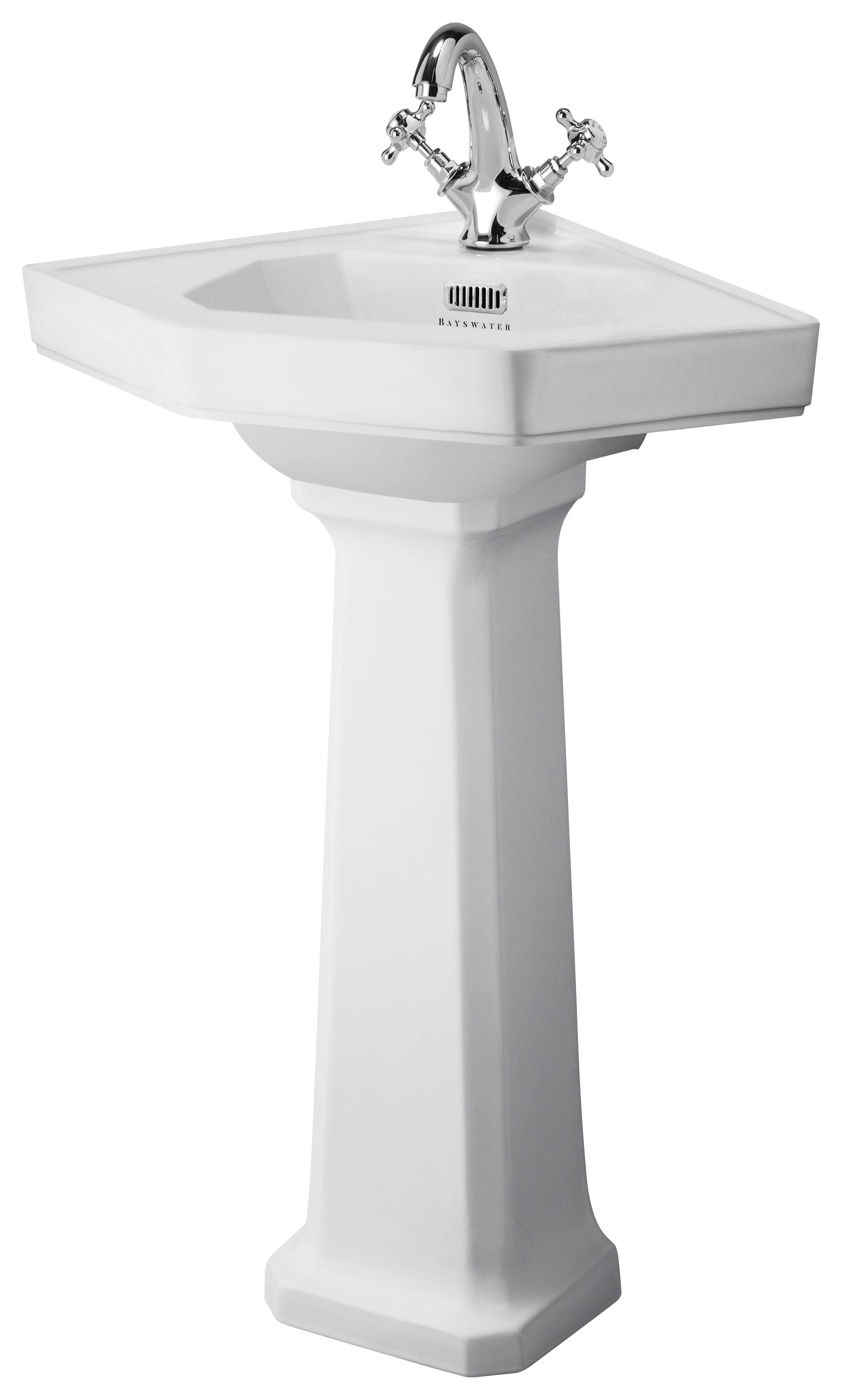 Bayswater Fitzroy Traditional 1 Tap Hole Corner Basin with Comfort Height Full Pedestal - 291mm