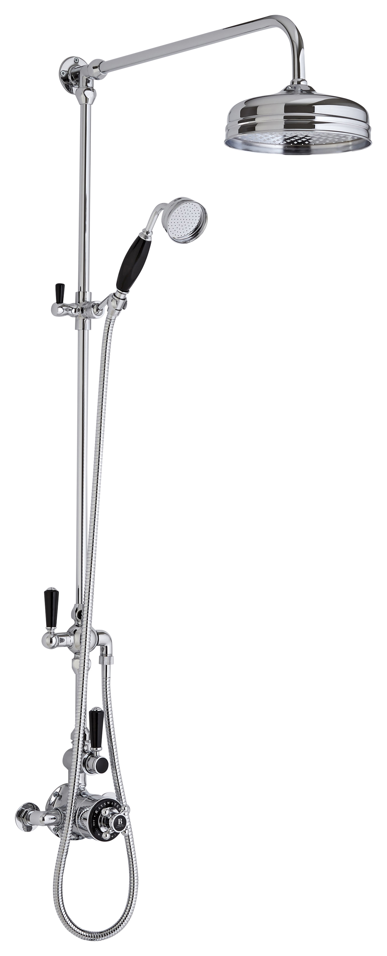 Bayswater Grand Riser Mixer Shower Kit with Exposed Valve - Black & Chrome