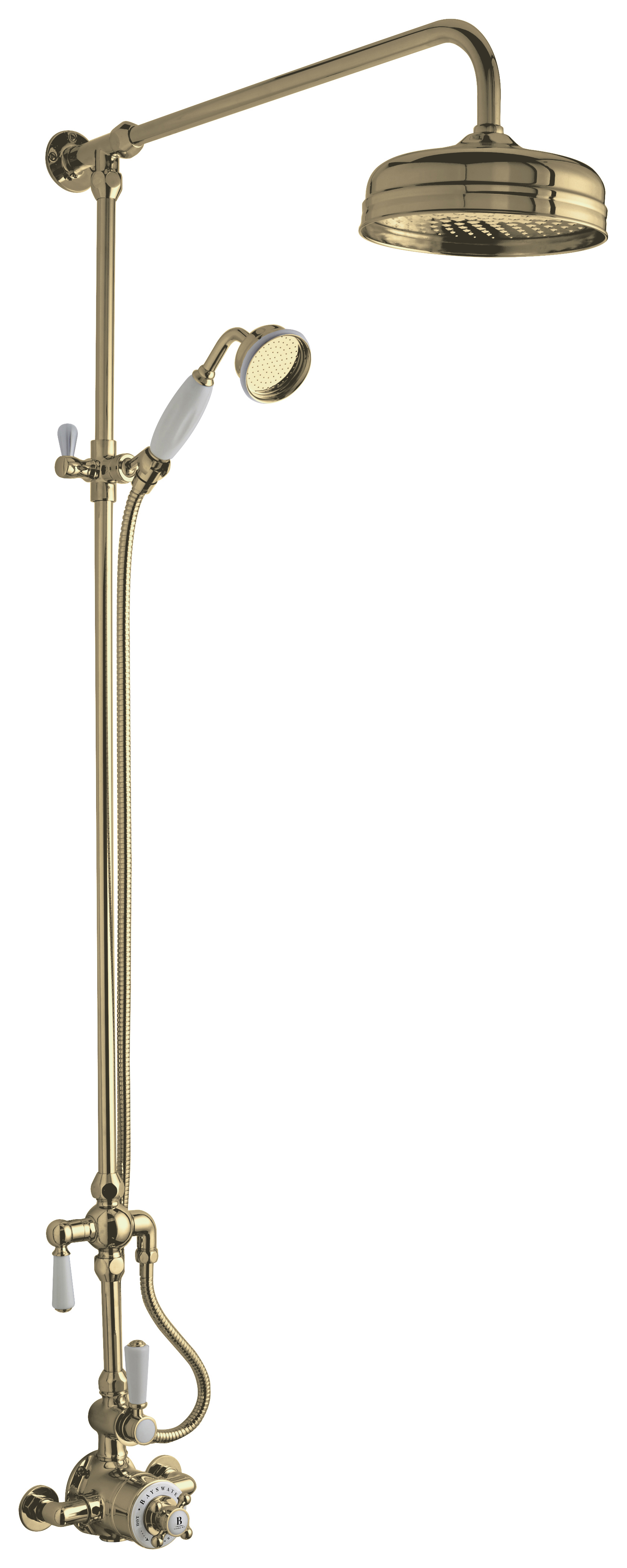 Bayswater Grand Riser Mixer Shower Kit with Exposed Valve - White & Brushed Brass